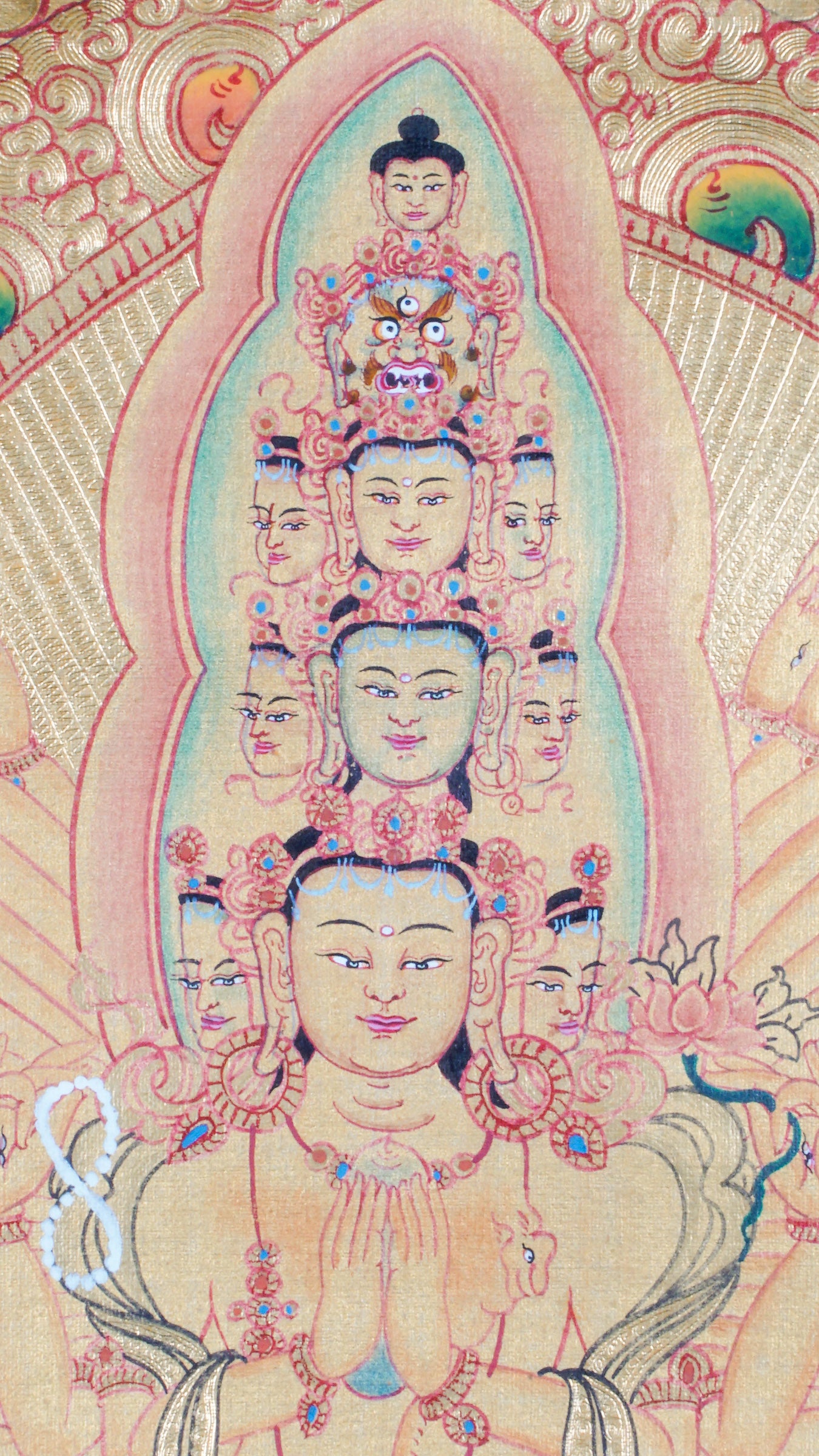 A genuine Tibetan Buddhism Thangka depicting Avalokiteshvara, the embodiment of compassion. Handcrafted with care, perfect for spiritual home decor.