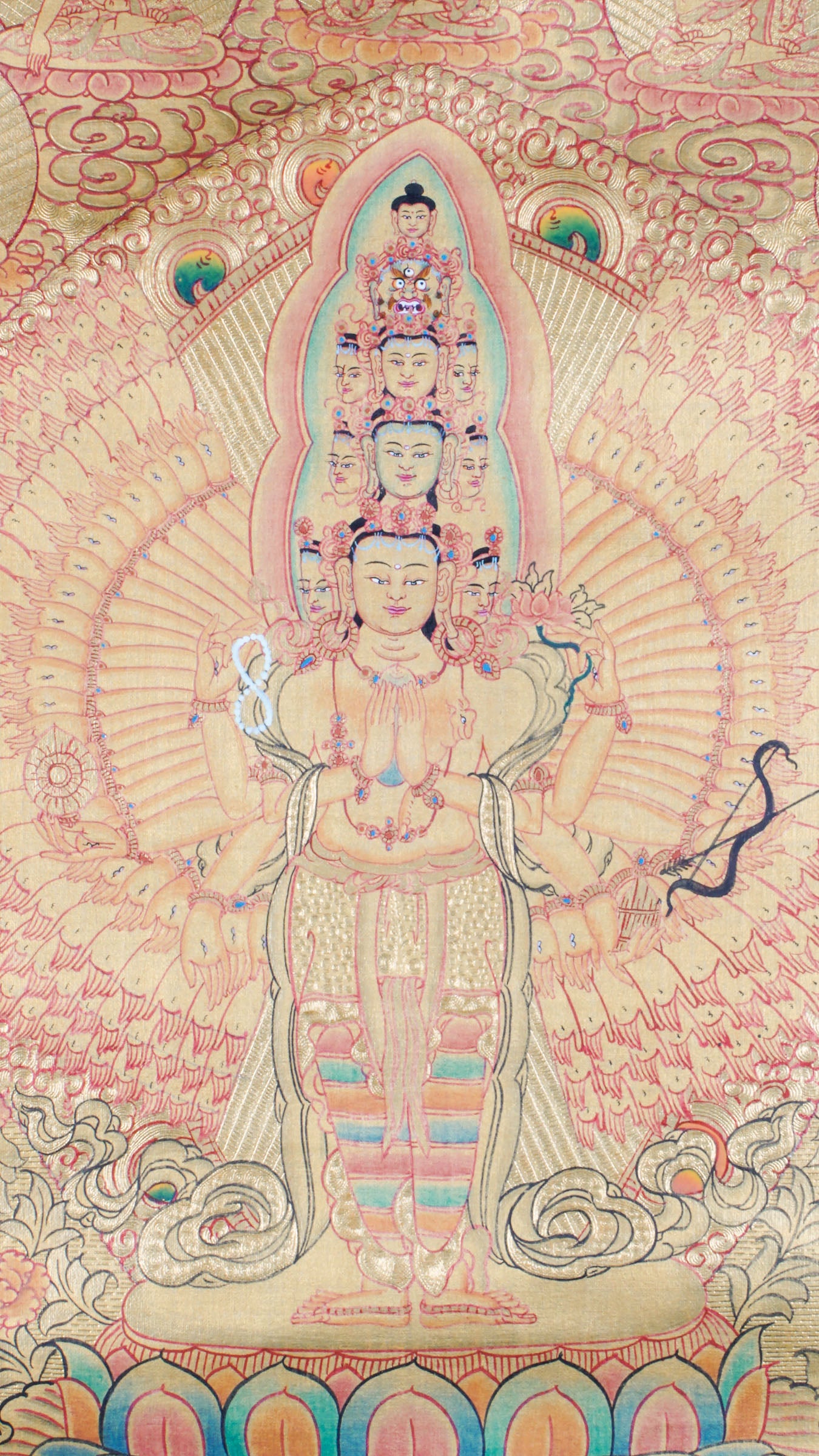 A genuine Tibetan Buddhism Thangka depicting Avalokiteshvara, the embodiment of compassion. Handcrafted with care, perfect for spiritual home decor.