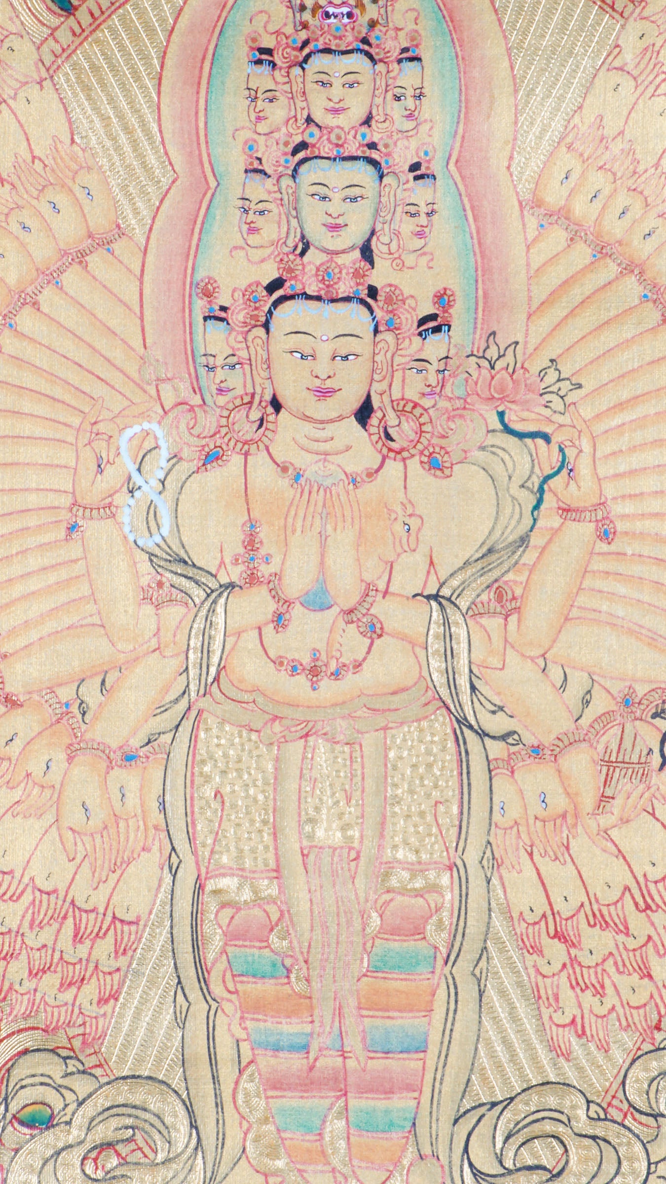 A genuine Tibetan Buddhism Thangka depicting Avalokiteshvara, the embodiment of compassion. Handcrafted with care, perfect for spiritual home decor.