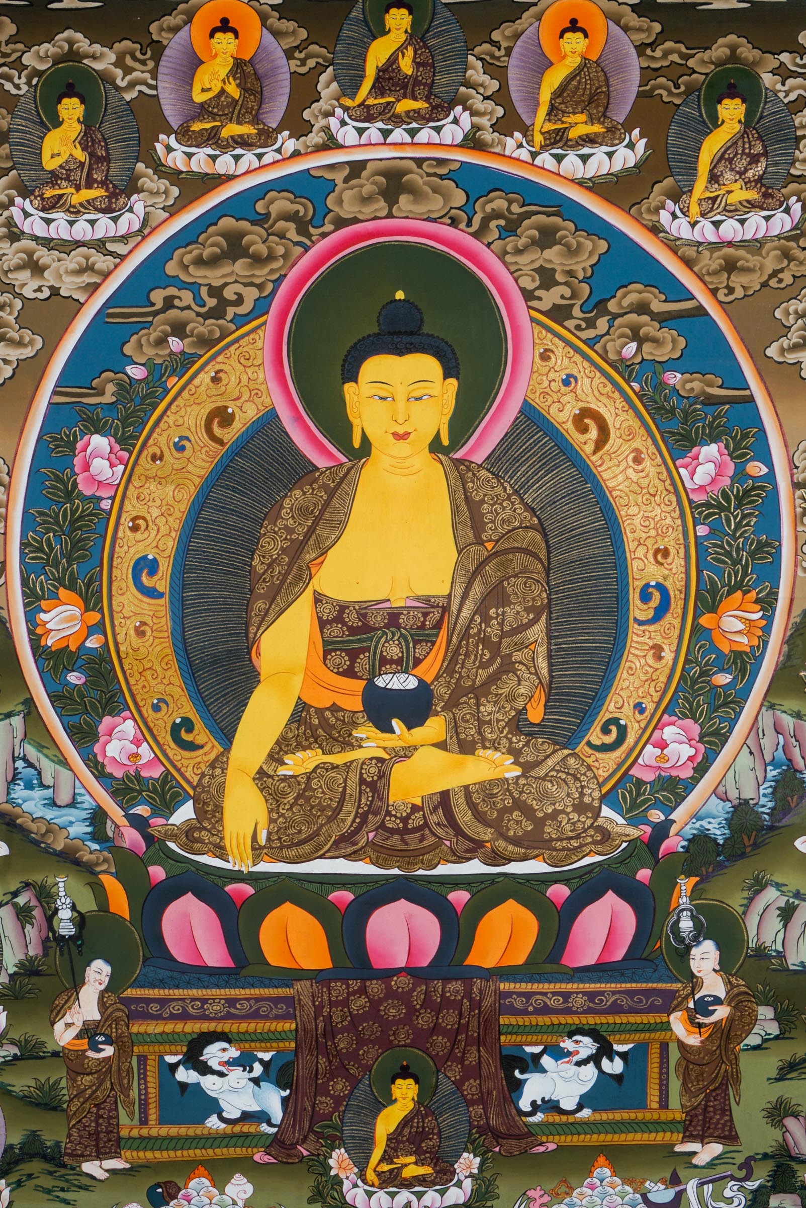 35 Confession Buddha Thangka - a beautifully hand-painted thangka art of 35 buddha in Nepal.