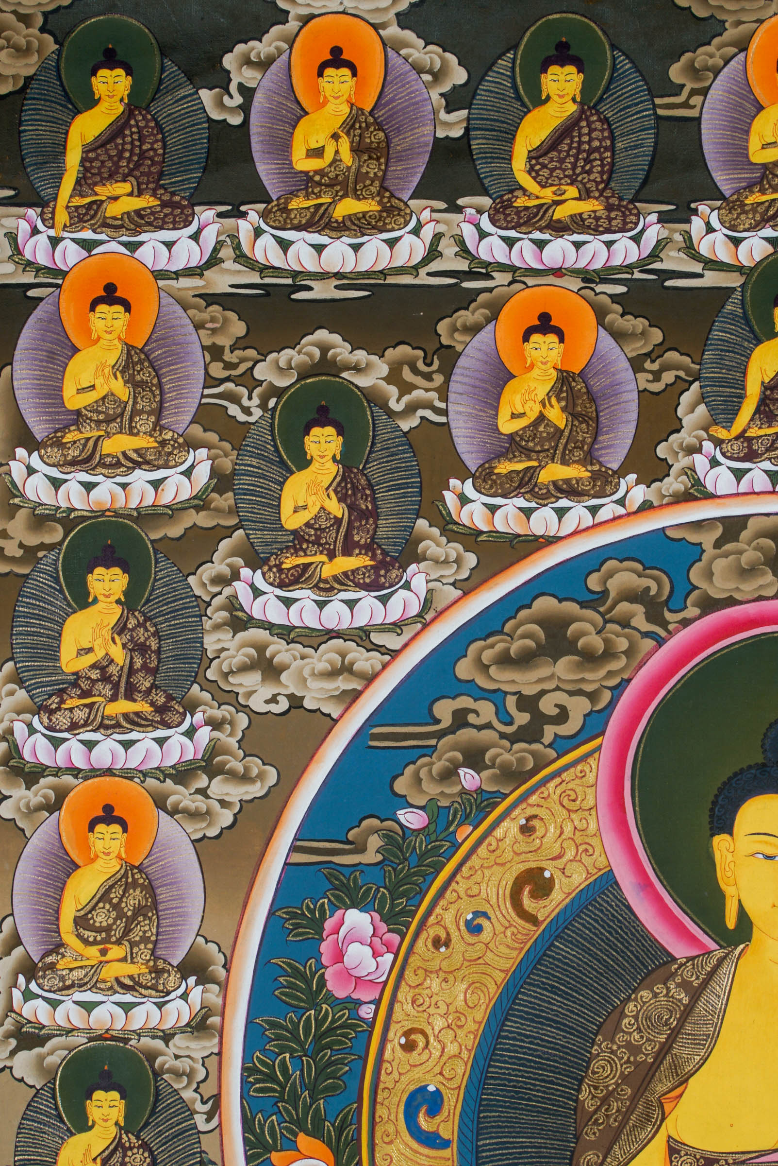 35 Confession Buddha Thangka - a beautifully hand-painted thangka art of 35 buddha in Nepal.