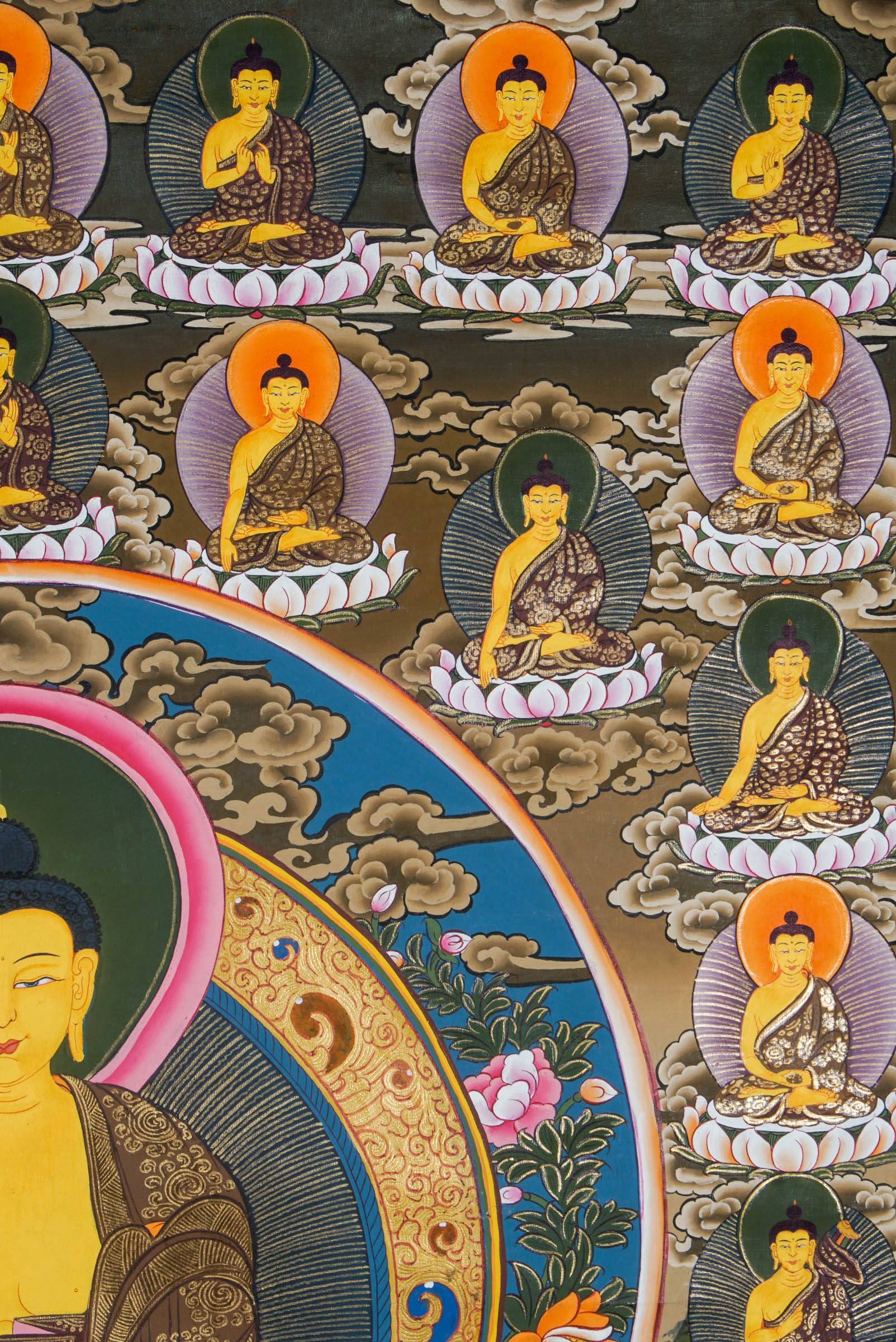 35 Confession Buddha Thangka - a beautifully hand-painted thangka art of 35 buddha in Nepal.