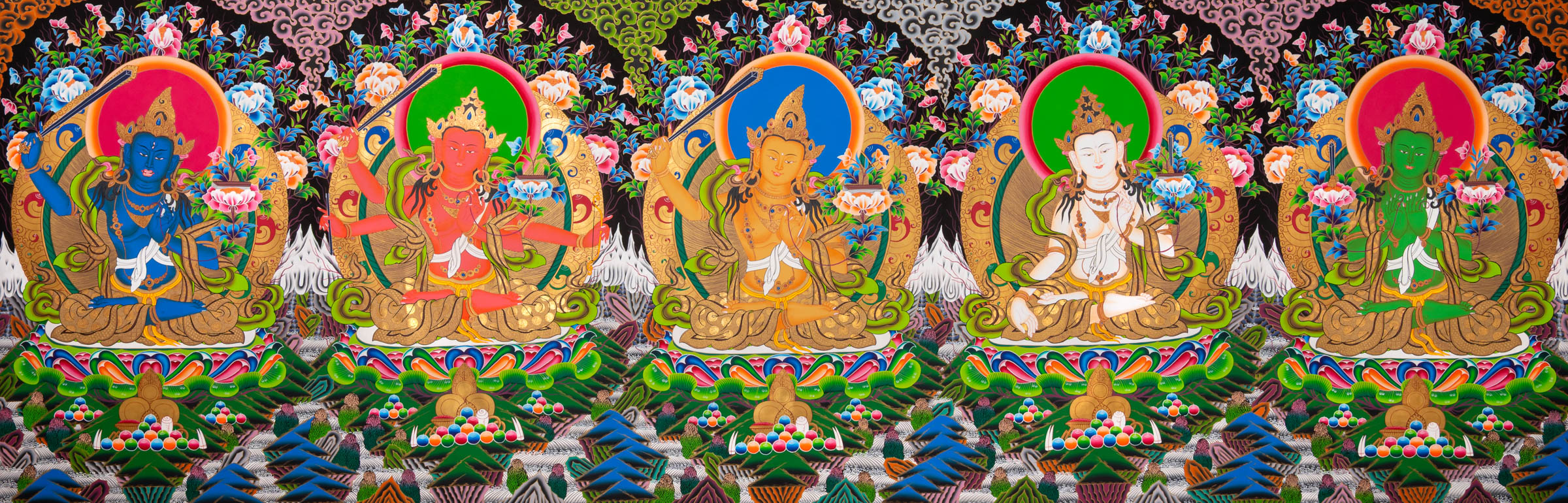 Manjushri Thangka - the 5 Manjushri of 5 Direction for good luck