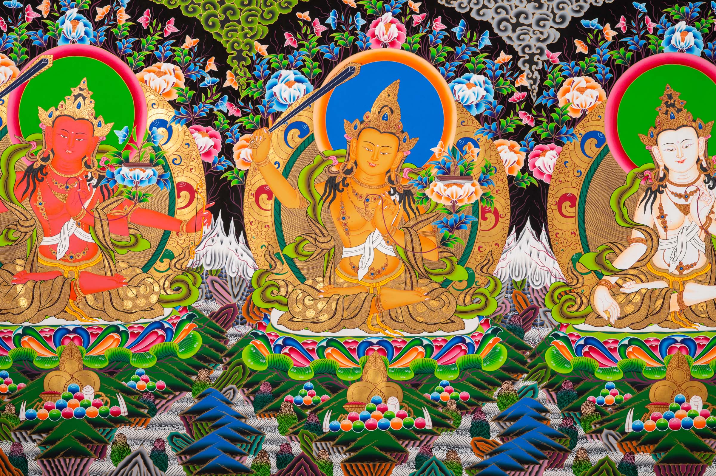 Manjushri Thangka - a meticulously hand-painted artwork at 5 direction