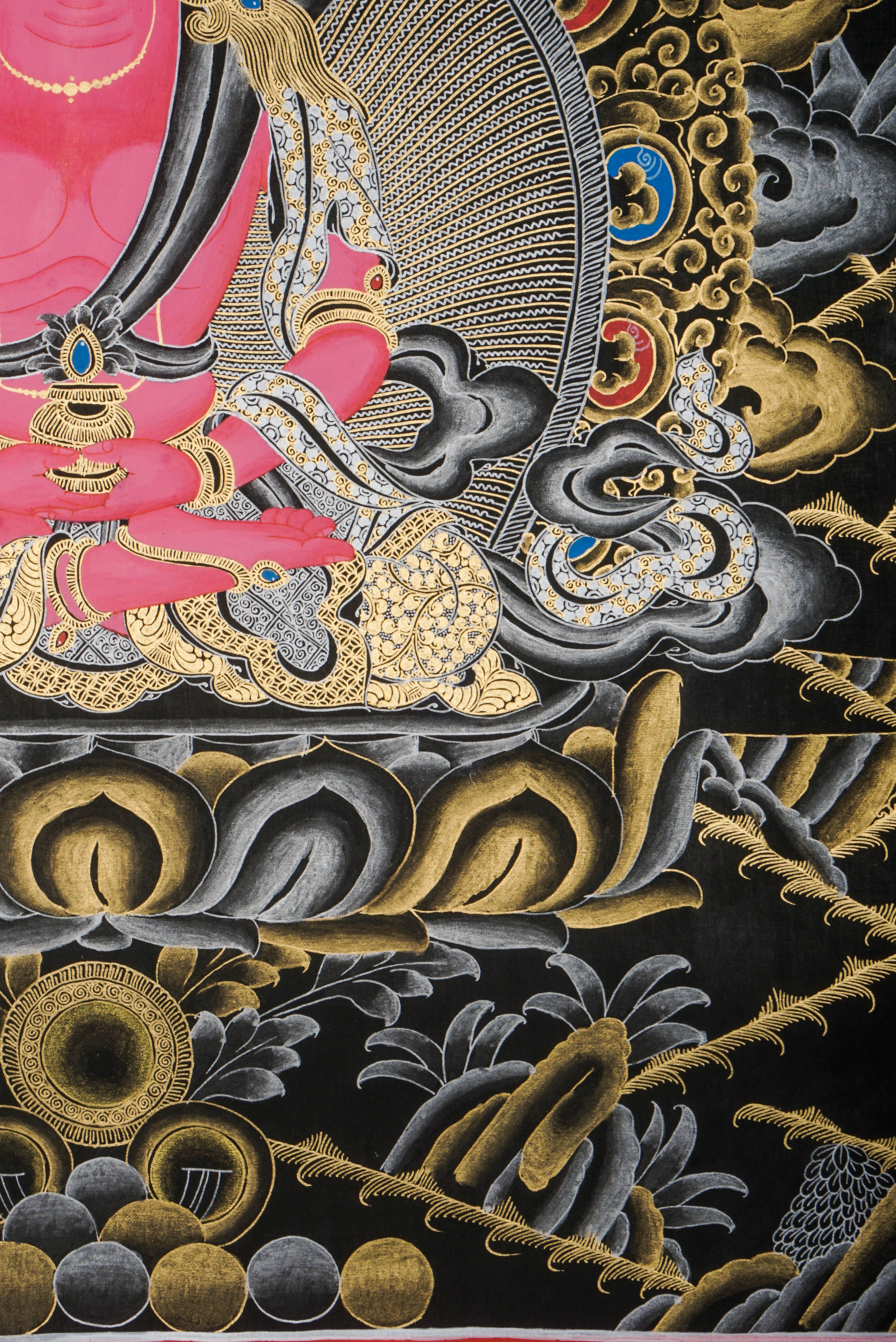 Amitayus Buddha Thangka features the Tibetan Buddha of Eternal Life, symbolizing longevity and health. Hand-painted with natural pigments, this authentic Tibetan artwork brings spiritual blessings and is ideal for home decor.