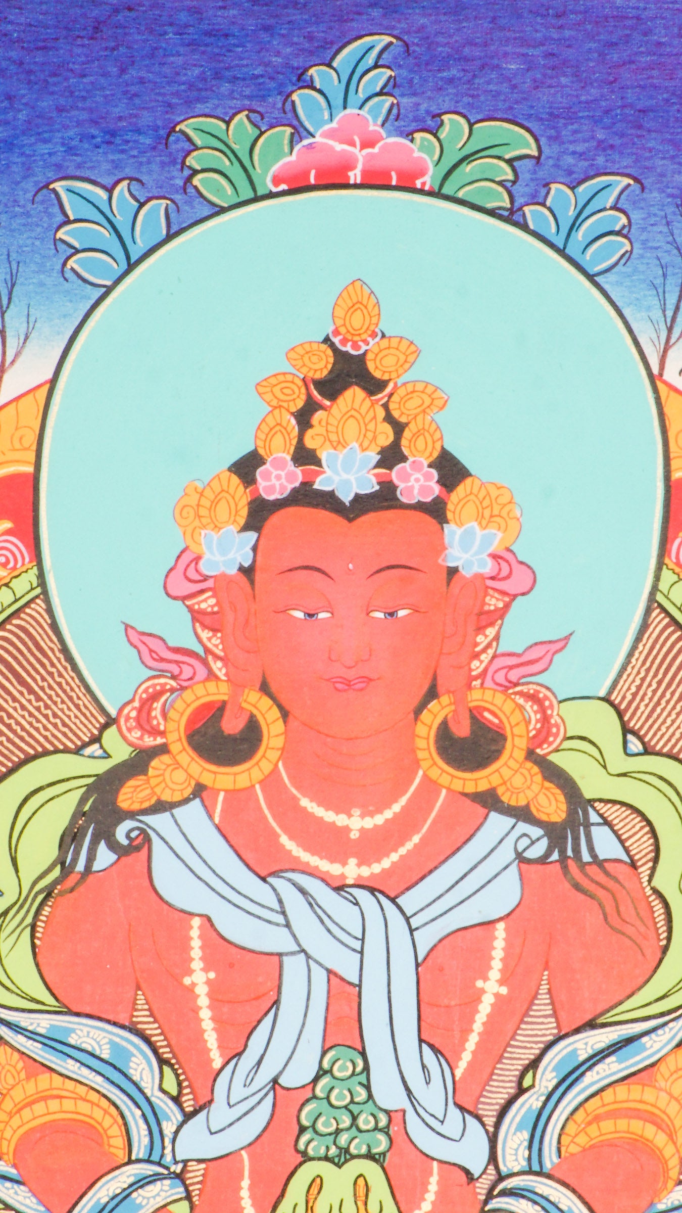 Amitayus Thangka- Exclusive hand-painted art of Amitayus with natural pigments and pure gold.