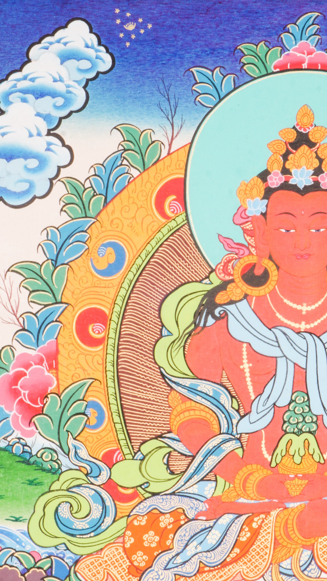 Amitayus Thangka- Exclusive hand-painted art of Amitayus with natural pigments and pure gold.