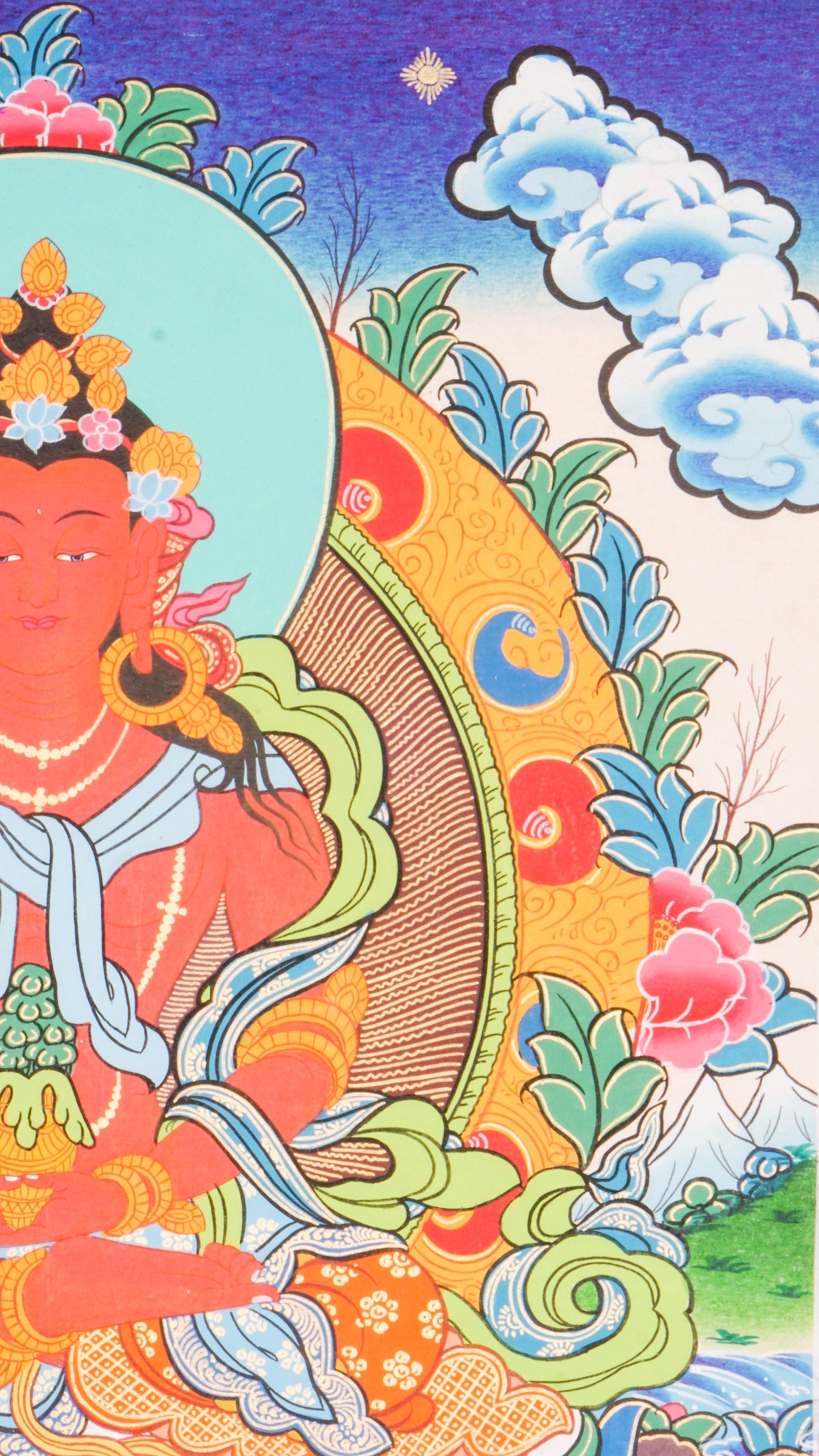 Amitayus Thangka- Exclusive hand-painted art of Amitayus with natural pigments and pure gold.