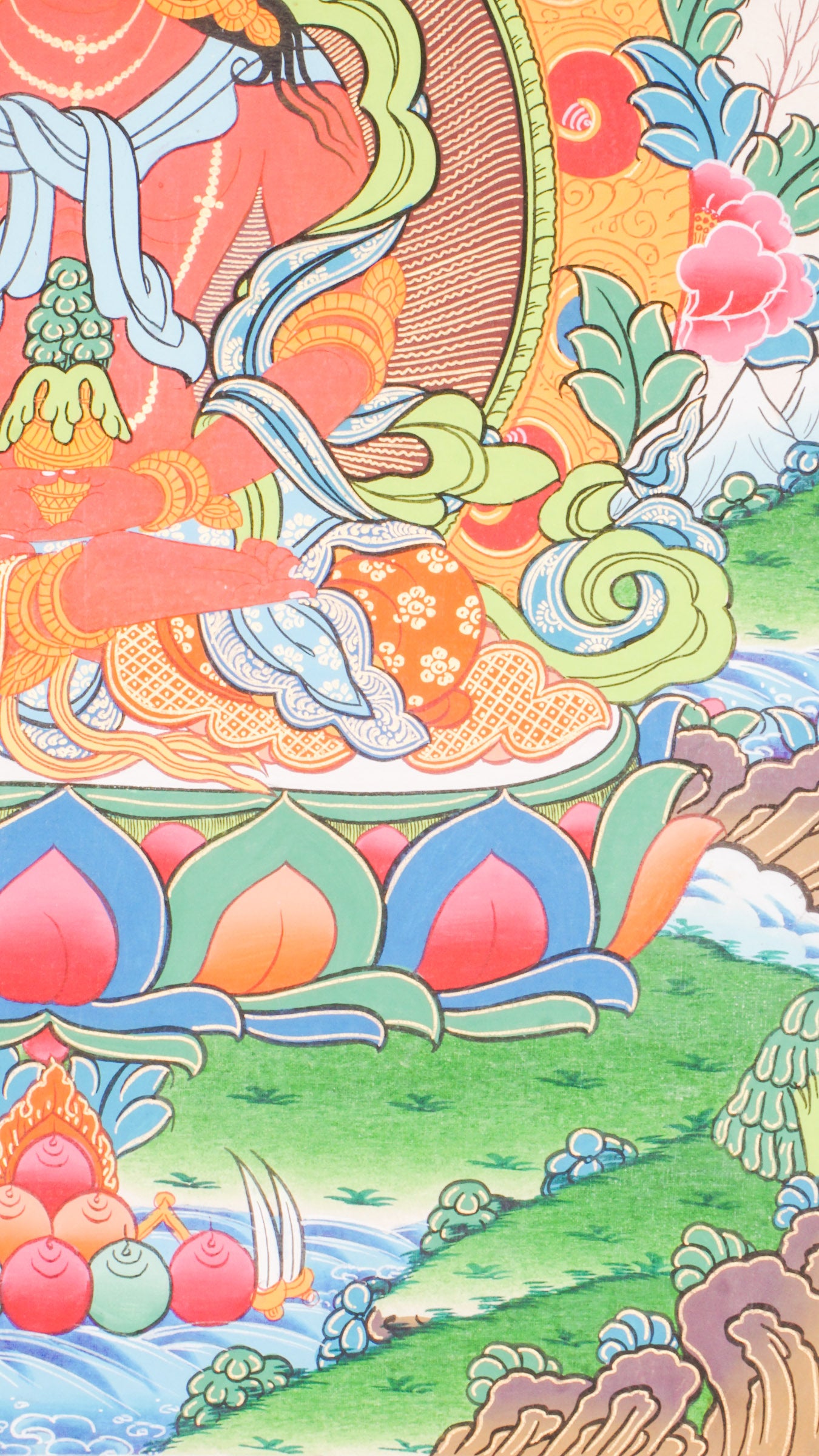 Amitayus Thangka- Exclusive hand-painted art of Amitayus with natural pigments and pure gold.