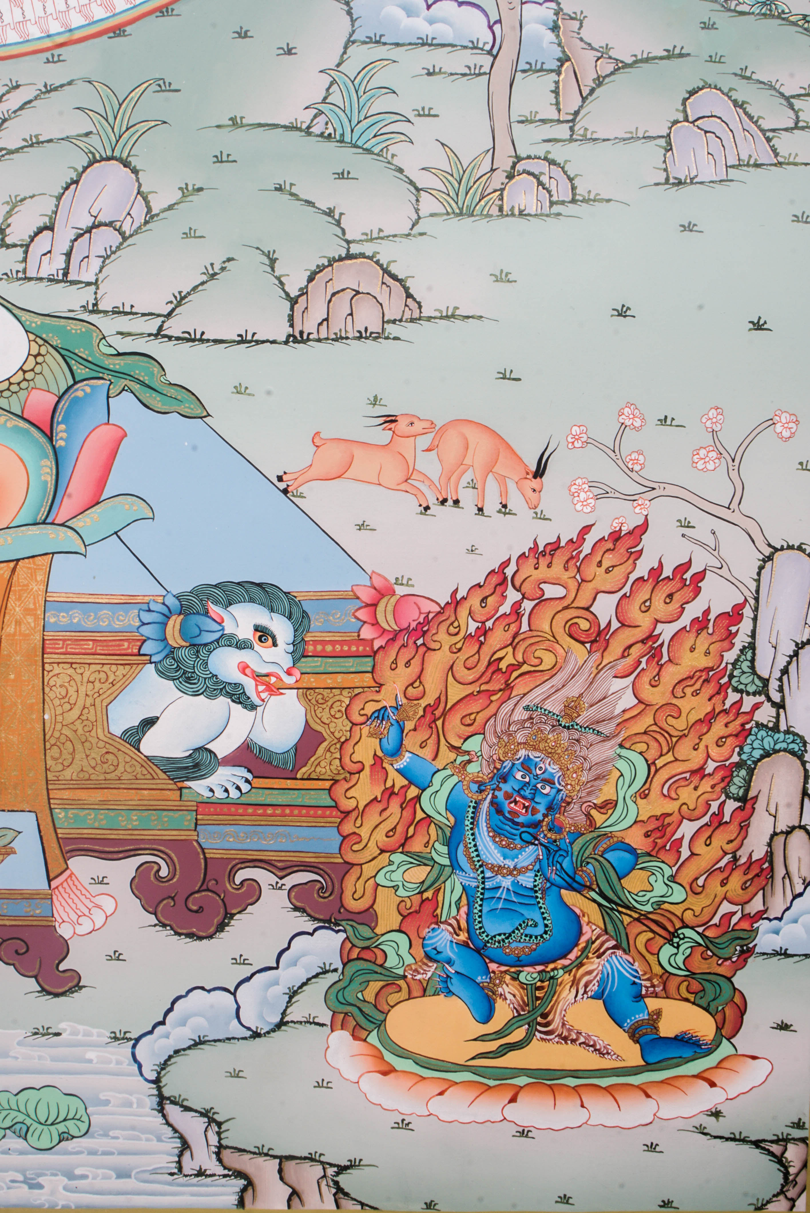 Avalokiteshvara, known as Avalokeshwor or Chenrezig, is a revered bodhisattva in Tibetan Buddhism embodying compassion and mercy.