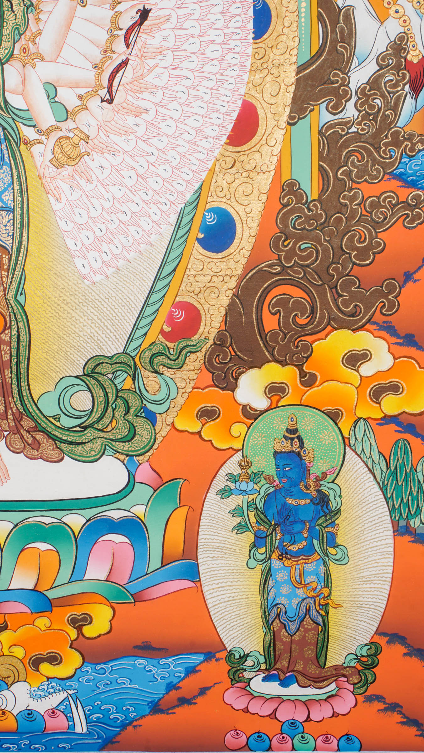 Avalokiteshvara thousand-armed Thangka piece exemplifies both exceptional artistry and rich spiritual meaning.