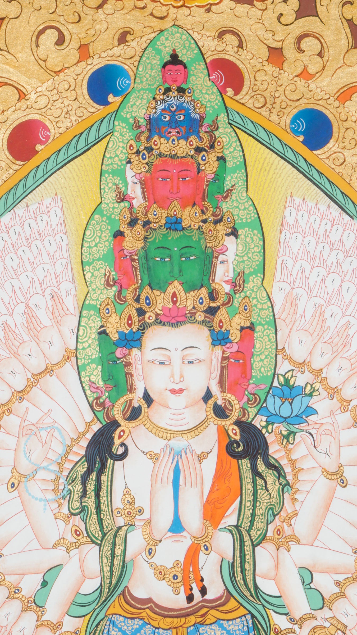 Avalokiteshvara thousand-armed Thangka piece exemplifies both exceptional artistry and rich spiritual meaning.