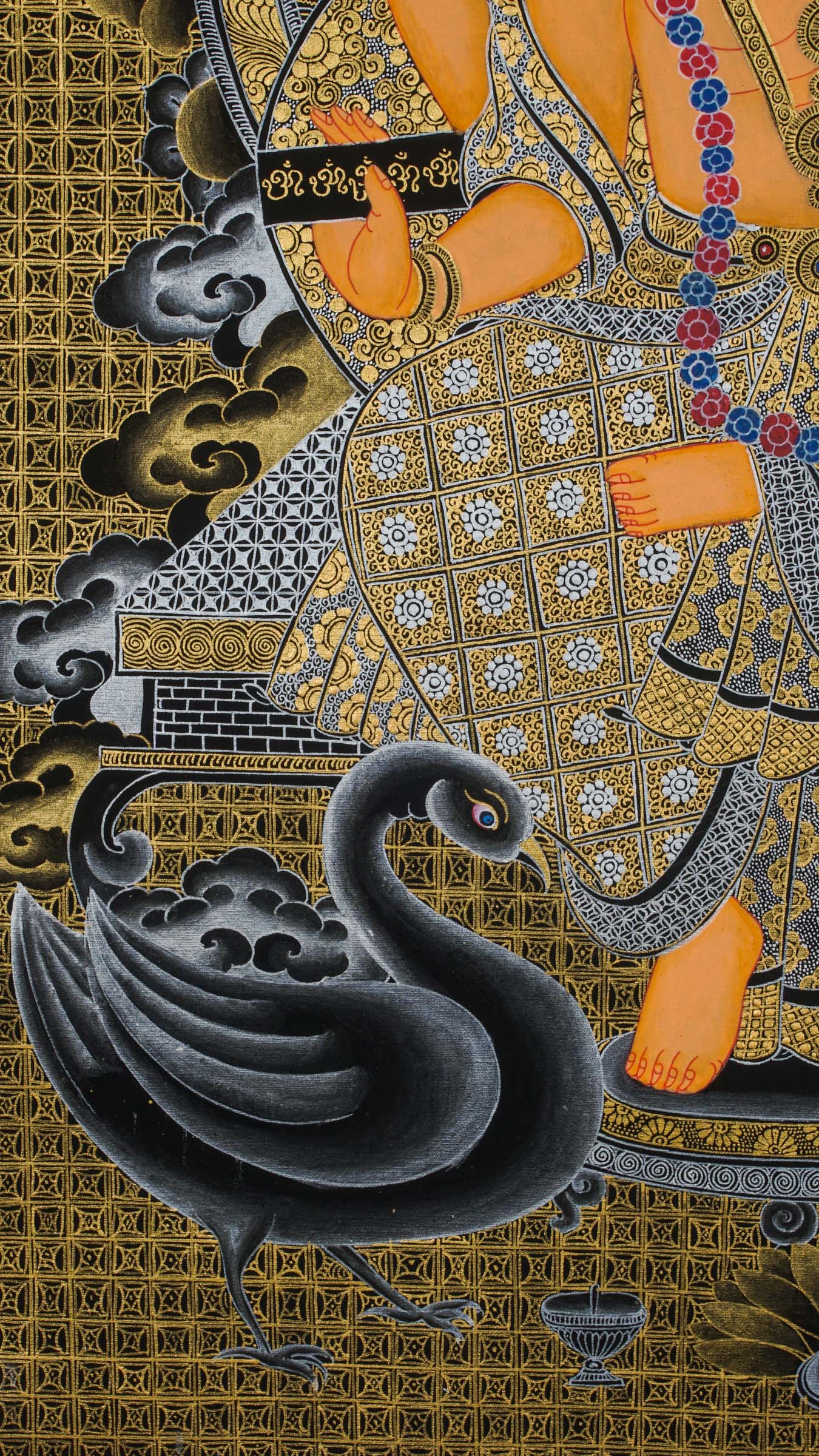 Hand-painted Vishwakarma Thangka painting depicting the Hindu god of creation and craftsmanship, sacred traditional art with intricate gold detailing, ideal for temple decor, spiritual spaces, and artisan-inspired wall art.
