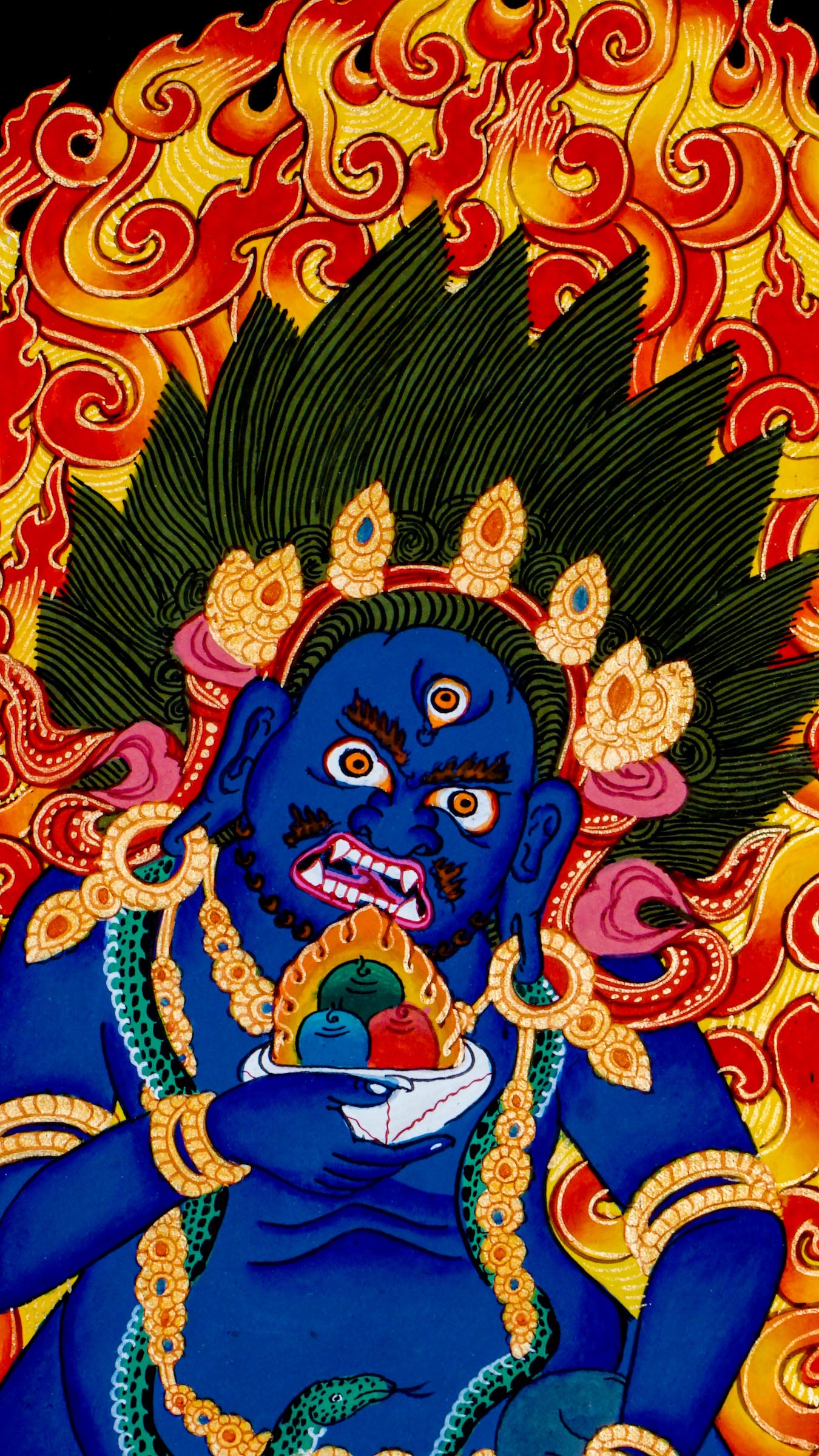 Black Zambala Tibetan Buddhist wealth deity thangka painting from Nepal to destroy misfortune and clear Karmic Debt