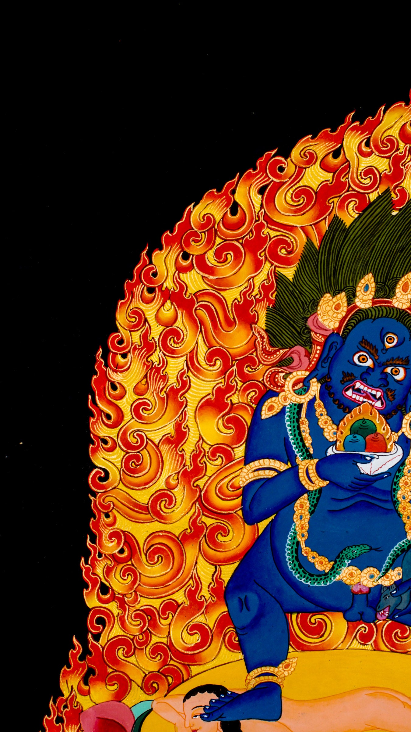 Black Zambala Tibetan Buddhist wealth deity thangka painting from Nepal to destroy misfortune and clear Karmic Debt