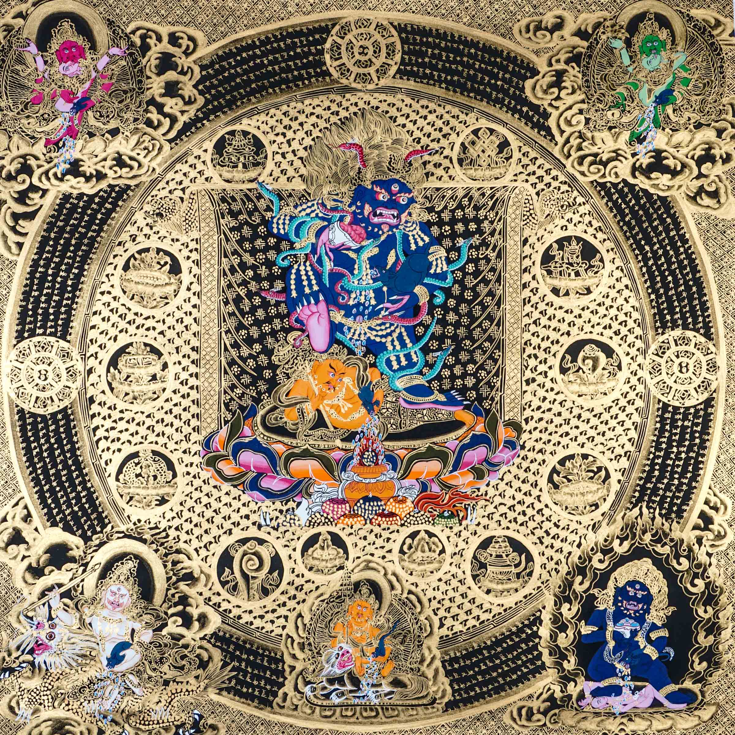 Black Zambala Mandala thangka representing prosperity, protection, and abundance in Tibetan Buddhism