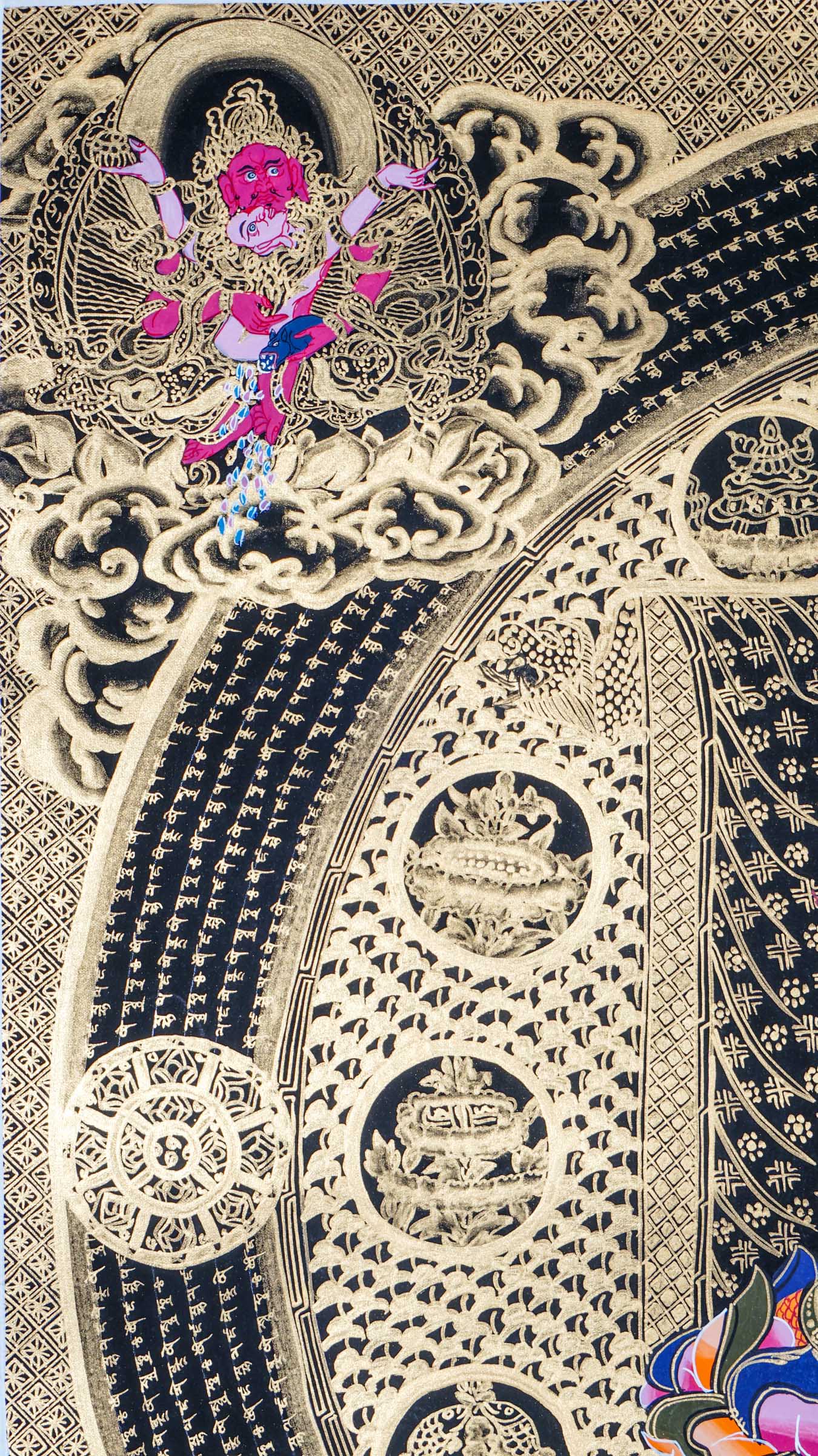 Black Zambala Mandala thangka representing prosperity, protection, and abundance in Tibetan Buddhism