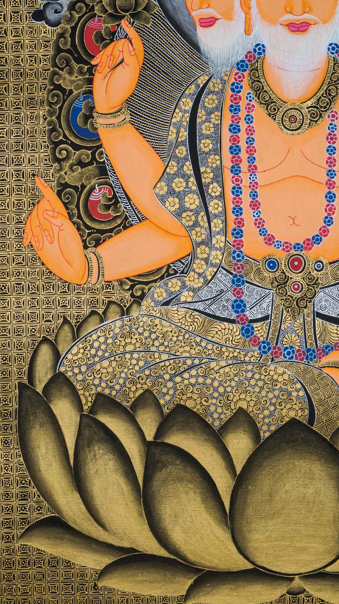 Brahma Thangka showing four-faced Hindu creator god, cosmic wisdom.