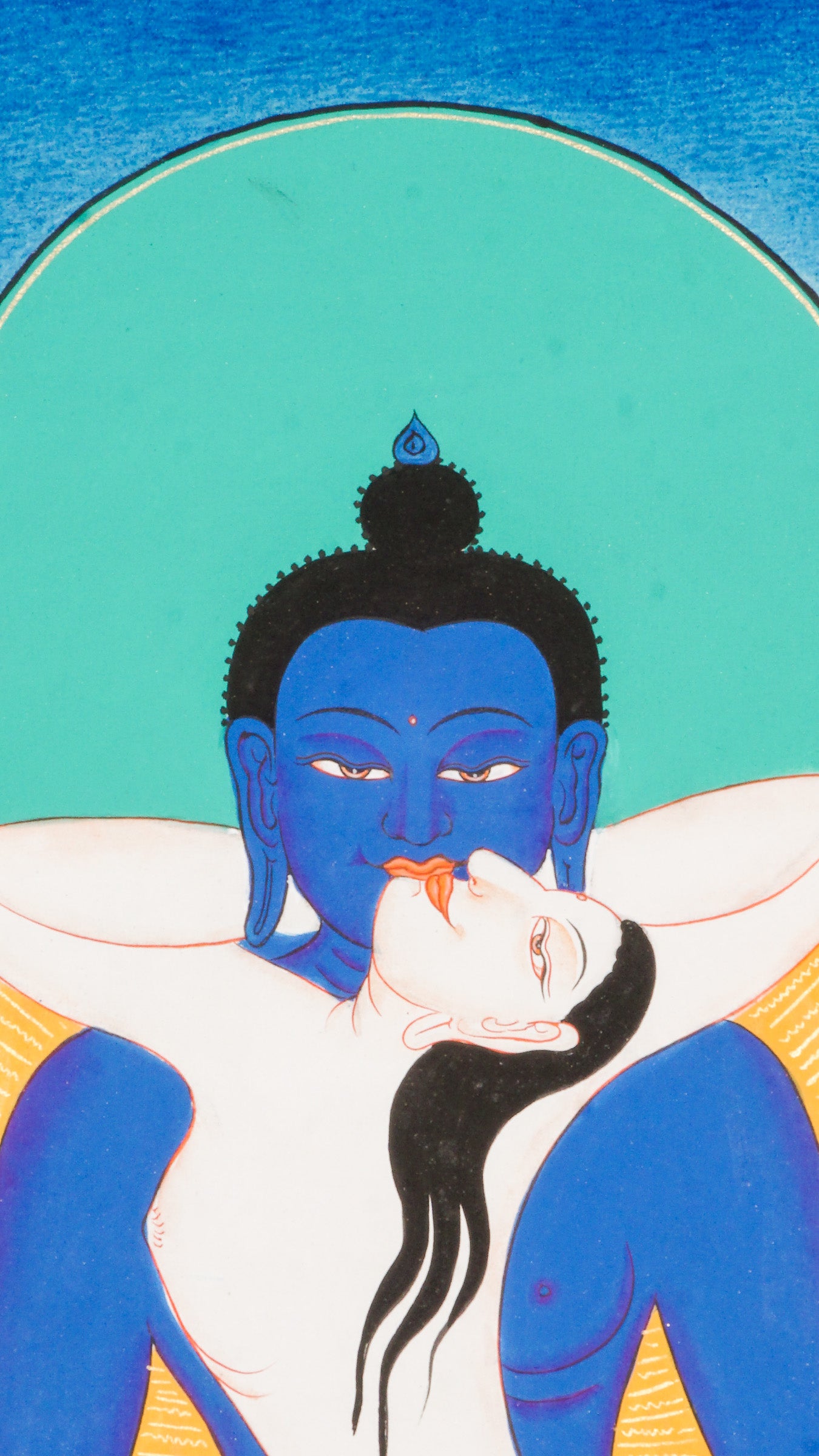 Buddha Shakti Thangka - a sacred Tibetan artwork of buddha shakti with his consort in the Yab-Yum form.