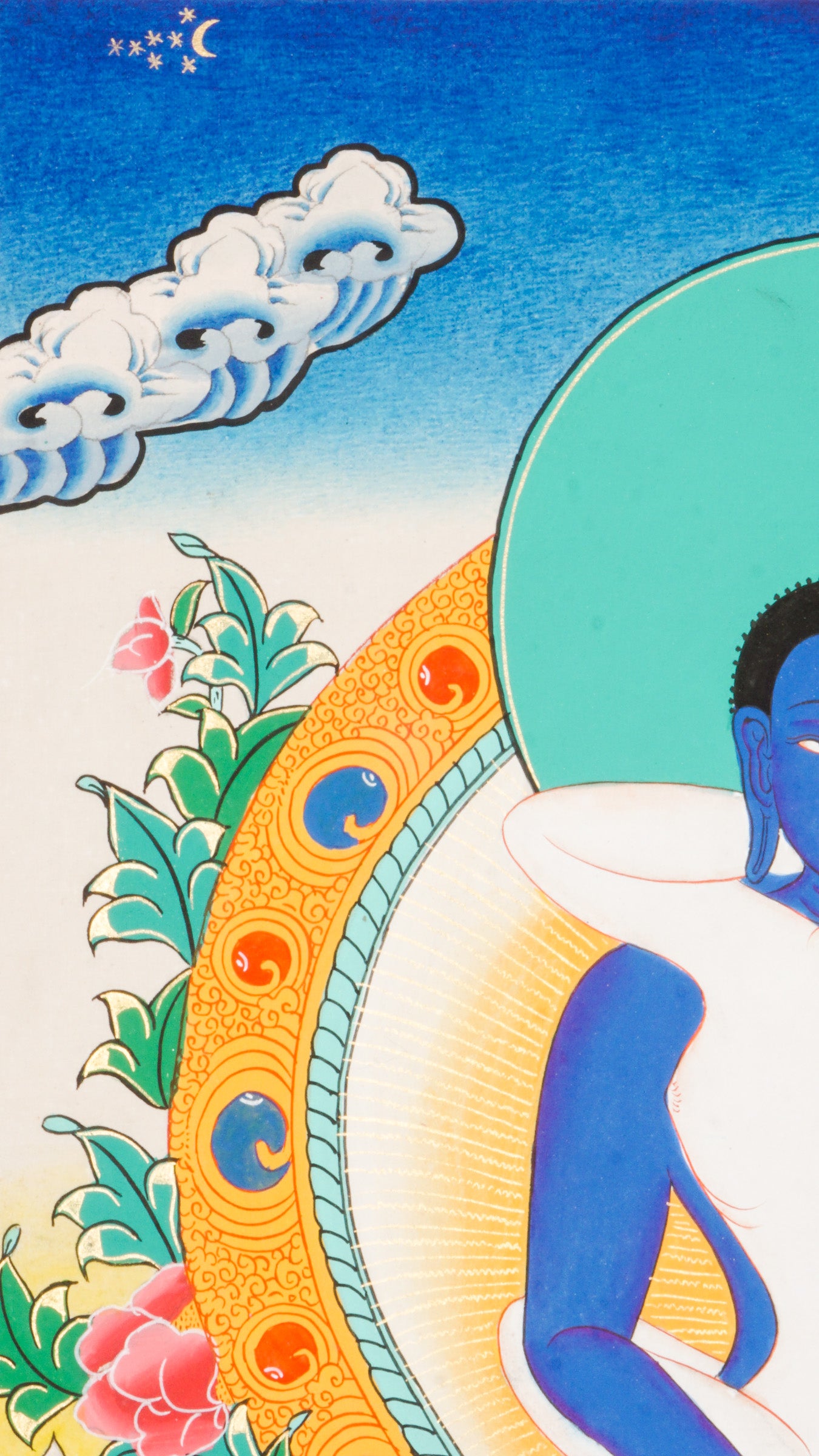 Buddha Shakti Thangka - a sacred Tibetan artwork of buddha shakti with his consort in the Yab-Yum form.