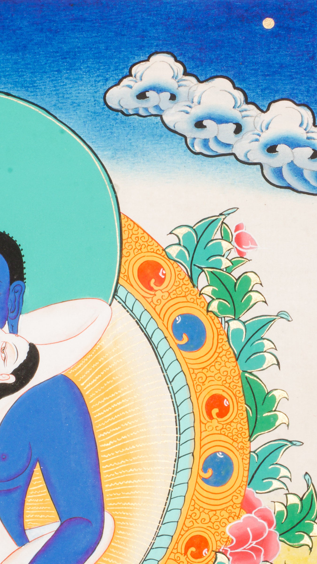 Buddha Shakti Thangka - a sacred Tibetan artwork of buddha shakti with his consort in the Yab-Yum form.