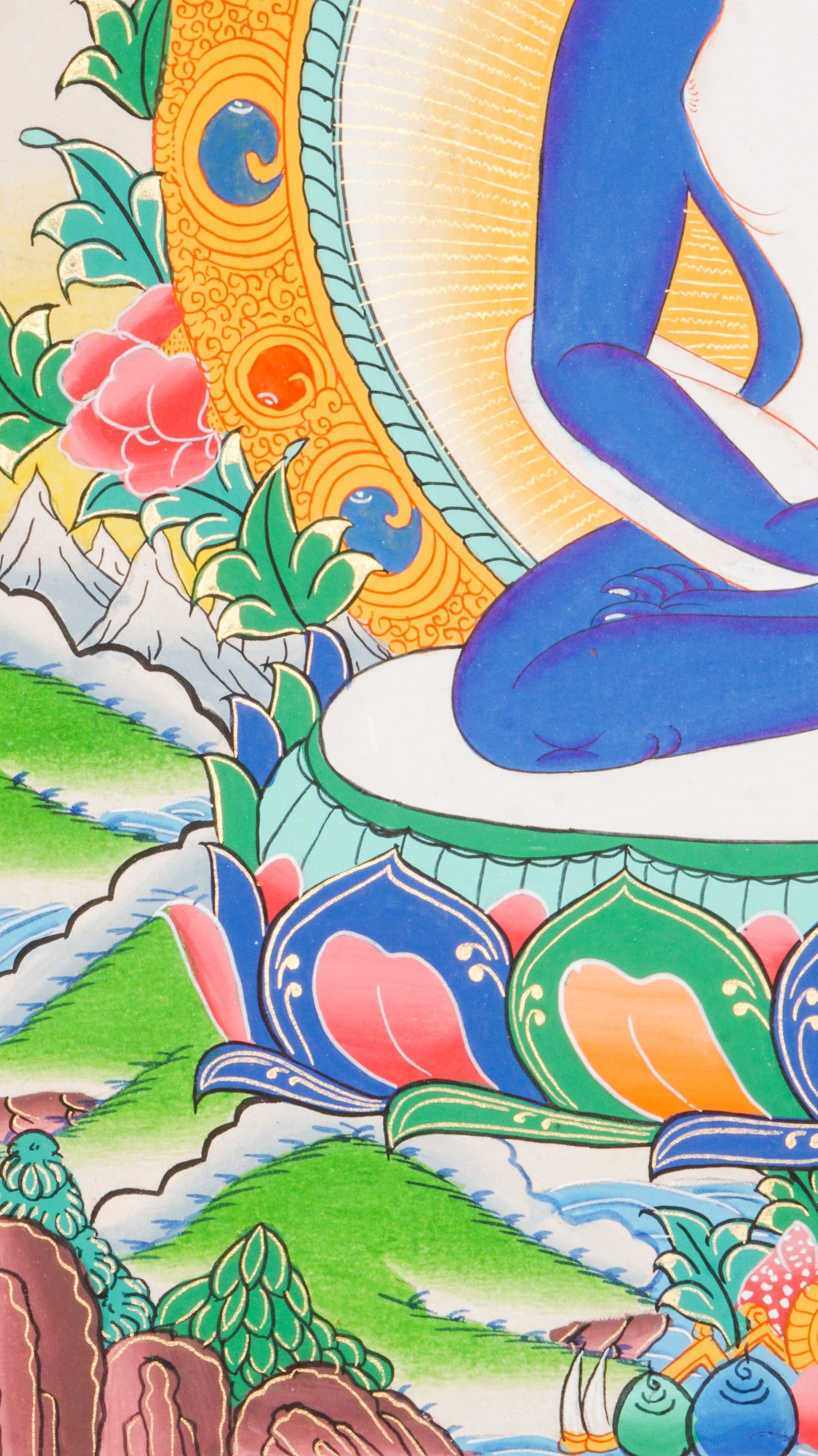Buddha Shakti Thangka - a sacred Tibetan artwork of buddha shakti with his consort in the Yab-Yum form.