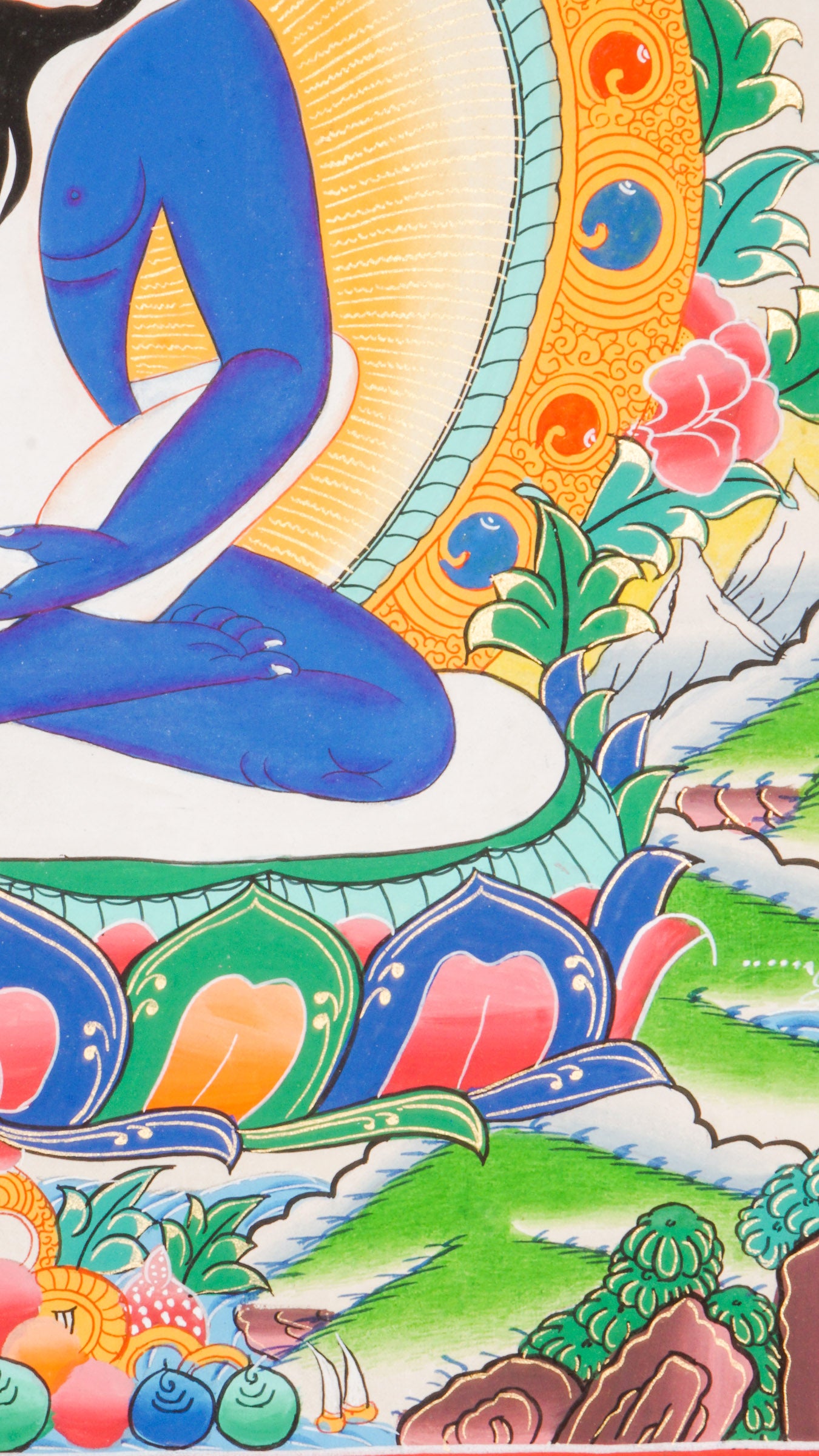 Buddha Shakti Thangka - a sacred Tibetan artwork of buddha shakti with his consort in the Yab-Yum form.