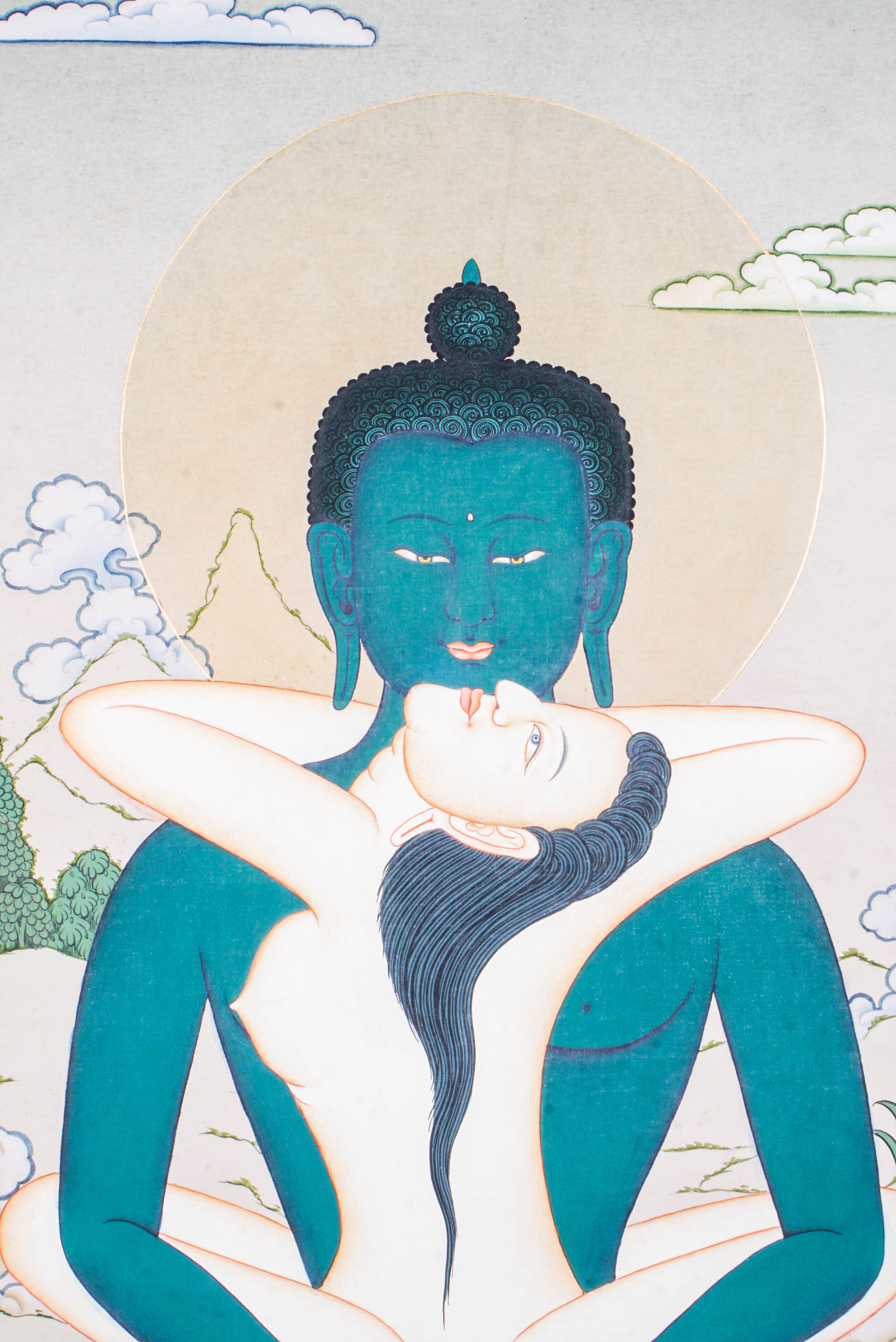 The Buddha Shakti Thangka Painting symbolizes the union of wisdom and energy in Tibetan Buddhism, blending feminine strength with enlightened compassion. Hand-painted by skilled Tibetan artisans using natural pigments, this vibrant Thangka inspires balance, spiritual growth, and harmony, making it a powerful addition to any meditation space or home.