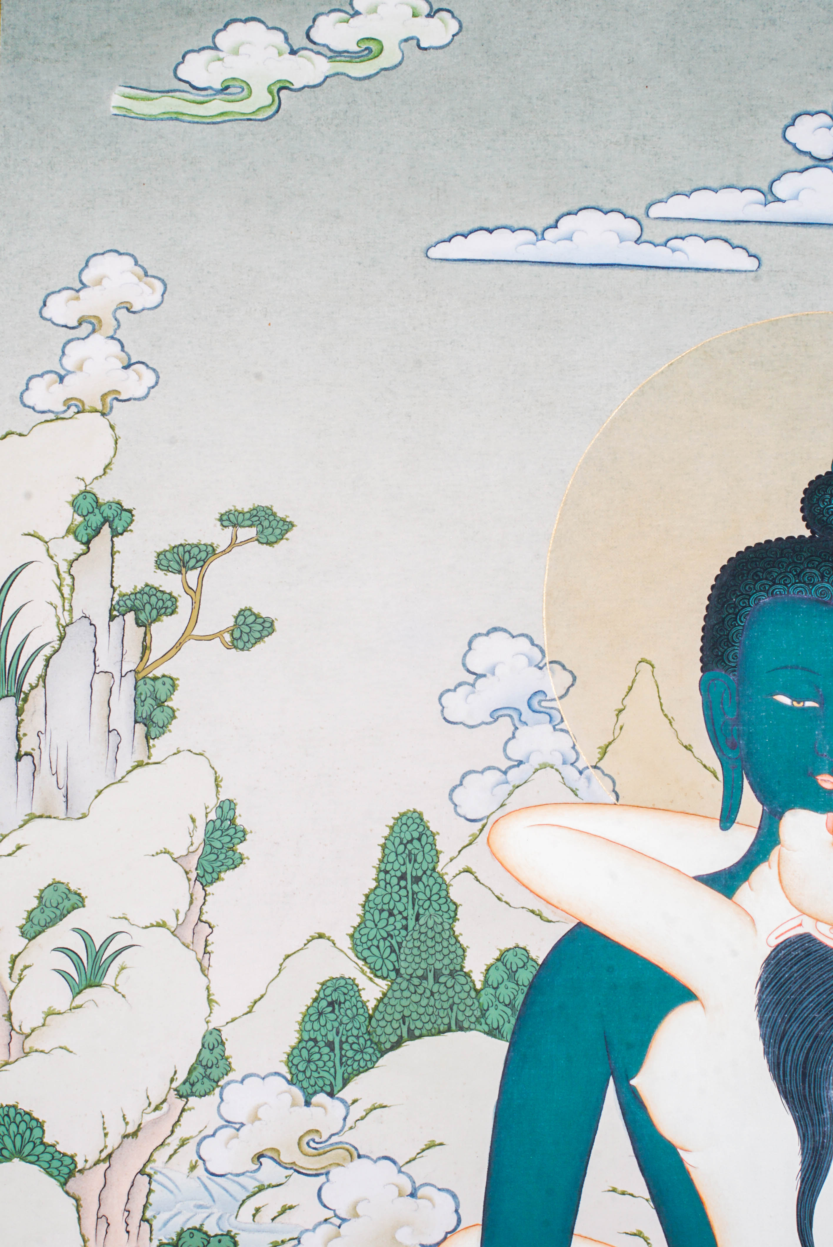 The Buddha Shakti Thangka Painting symbolizes the union of wisdom and energy in Tibetan Buddhism, blending feminine strength with enlightened compassion. Hand-painted by skilled Tibetan artisans using natural pigments, this vibrant Thangka inspires balance, spiritual growth, and harmony, making it a powerful addition to any meditation space or home.