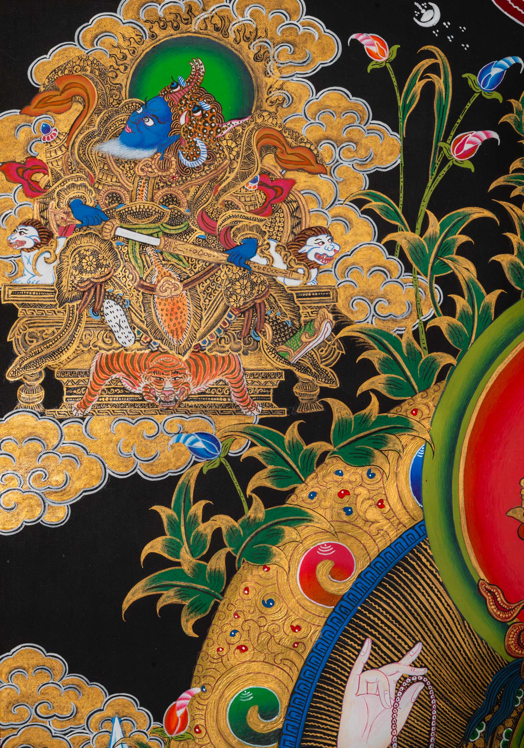 Sacred Chenrezig Thangka painting, symbol of compassion and peace. Ideal for meditation, healing spaces, and spiritual inspiration.