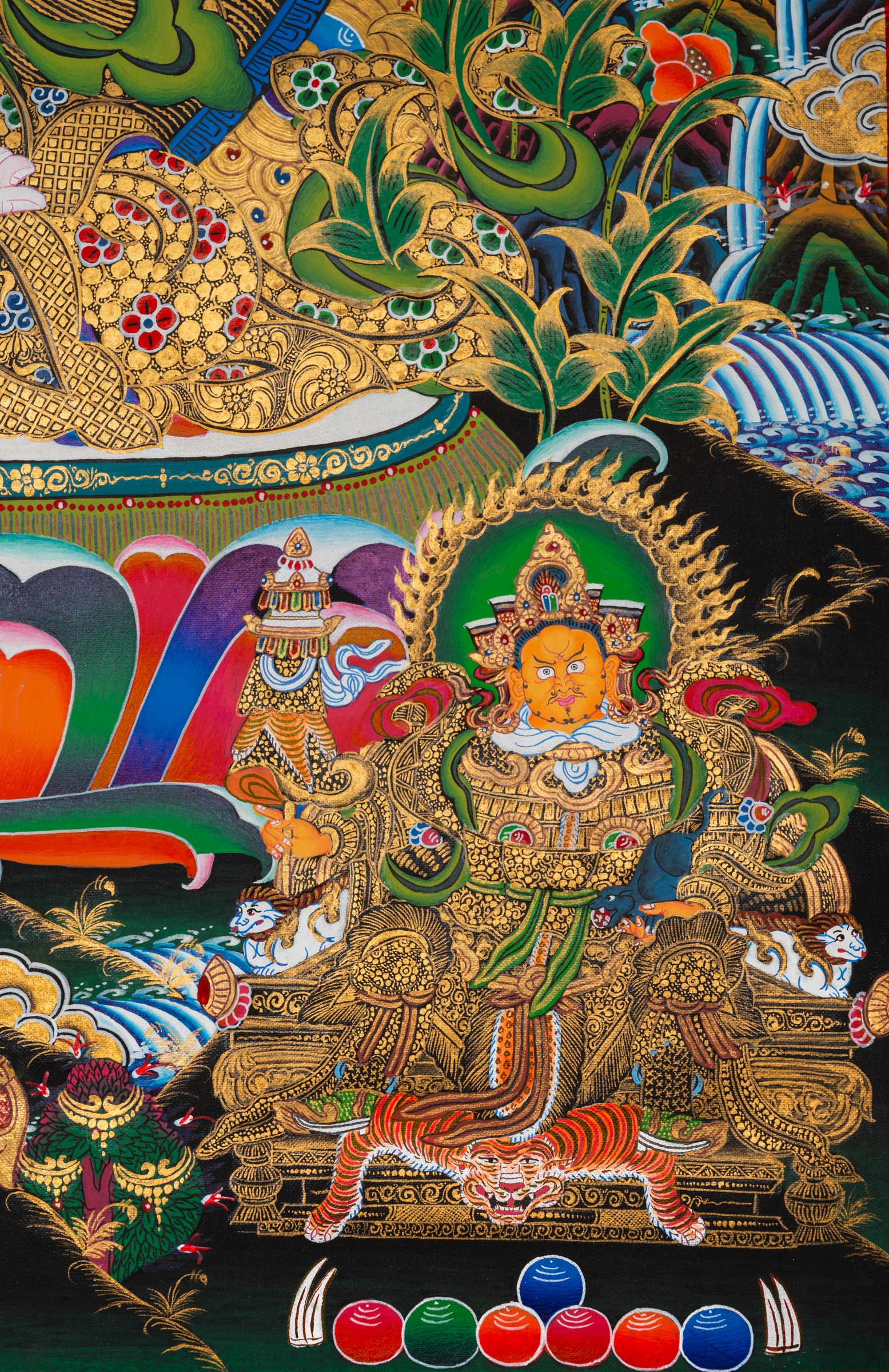 Sacred Chenrezig Thangka painting, symbol of compassion and peace. Ideal for meditation, healing spaces, and spiritual inspiration.