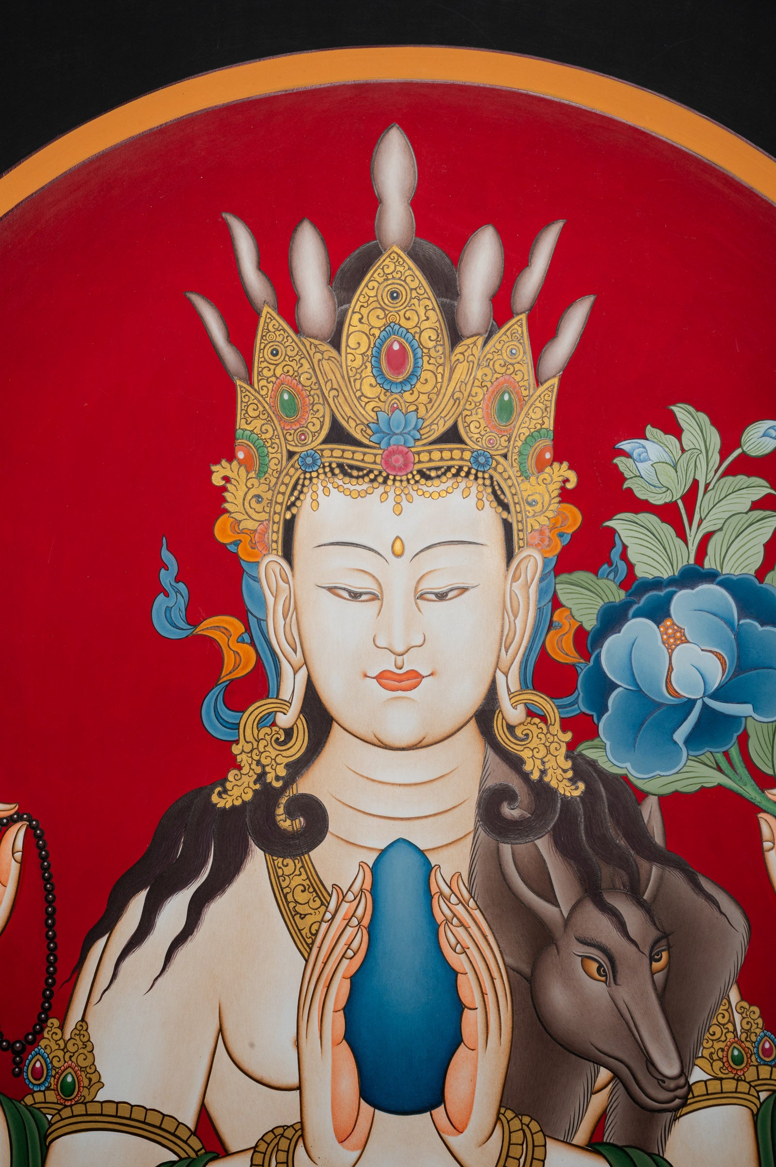 Chengresi Head Thangka - Deity of Compassion in Tibetan Buddhism, Portrait Art