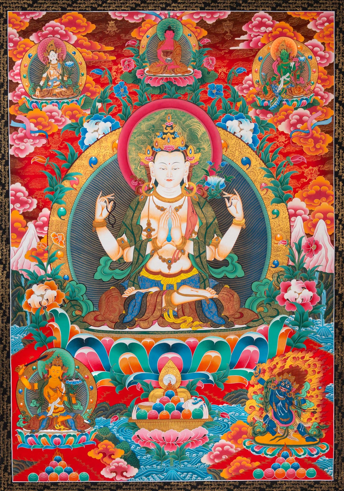 Chenrezig Tibetan Thangka of Compassion & Spiritual Blessings