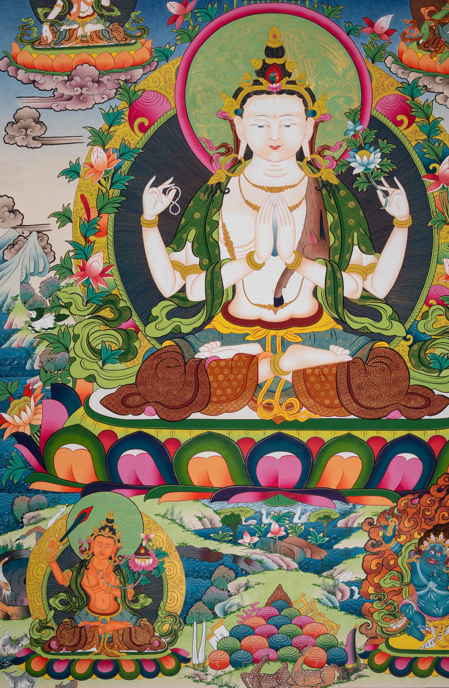 This Chenrezig Thangka - a hand-painted artwork