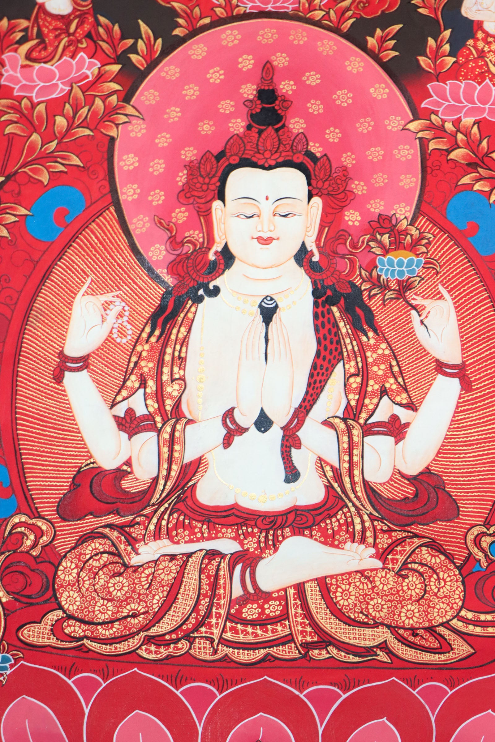 This genuine Tibetan Thangka of Chengresi, also known as Avalokiteshvara, embodies the compassionate heart of Tibetan Buddhism through its intricate hand-painted detail. Crafted with natural pigments by skilled artisans, this Buddhist artwork is a powerful spiritual symbol for meditation, devotion, and inner peace.