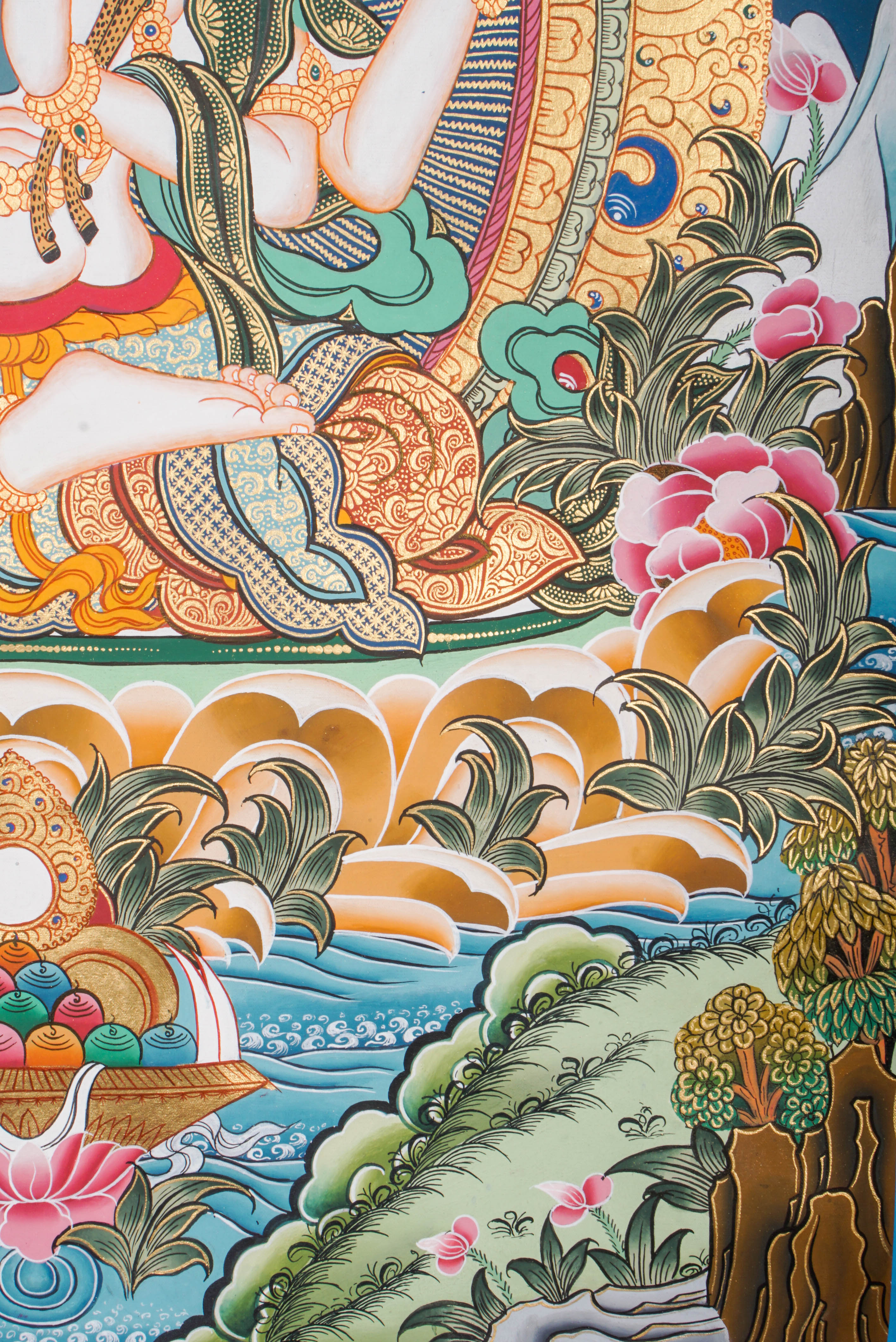 This authentic Chenrezig Thangka is a Tibetan Buddhist masterpiece that captures the Bodhisattva of Compassion in vibrant color and fine detail, bringing peace, empathy, and spiritual grace into your space.