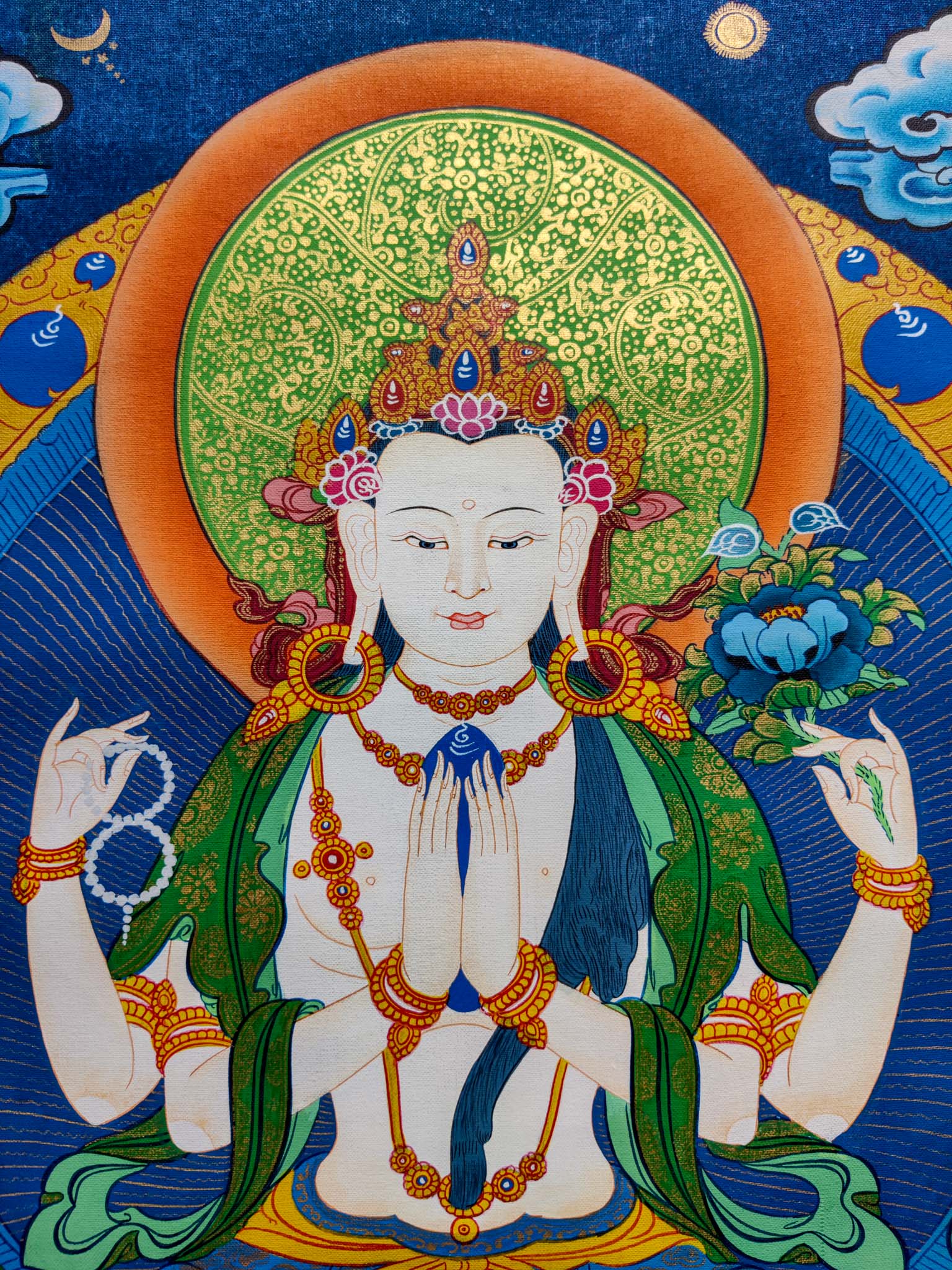 This Chengresi thangka painting is ideal for meditation rooms, altars, or any space seeking solace and inspiration.