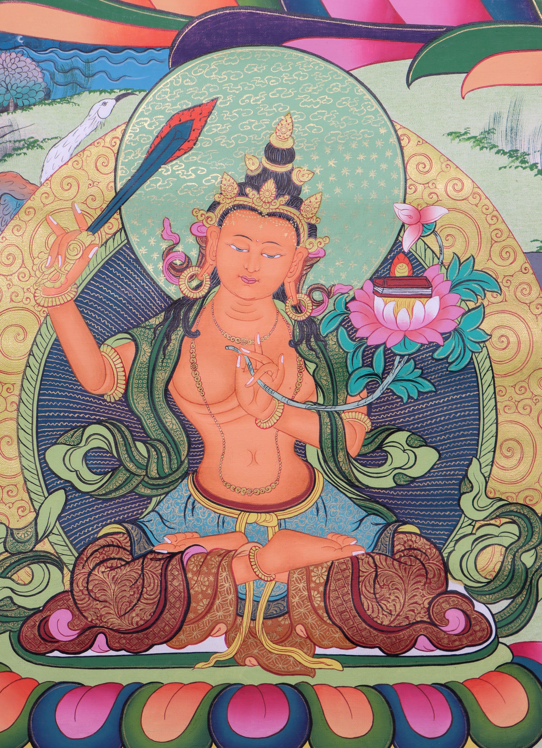 Chengresi, also known as Chenrezig or Avalokiteshvara, is the Tibetan Buddhist deity of compassion, revered for his ability to ease suffering and inspire empathy. This hand-painted Thangka captures his sacred essence with vibrant natural pigments on cotton canvas, blending spiritual depth with masterful Tibetan craftsmanship.