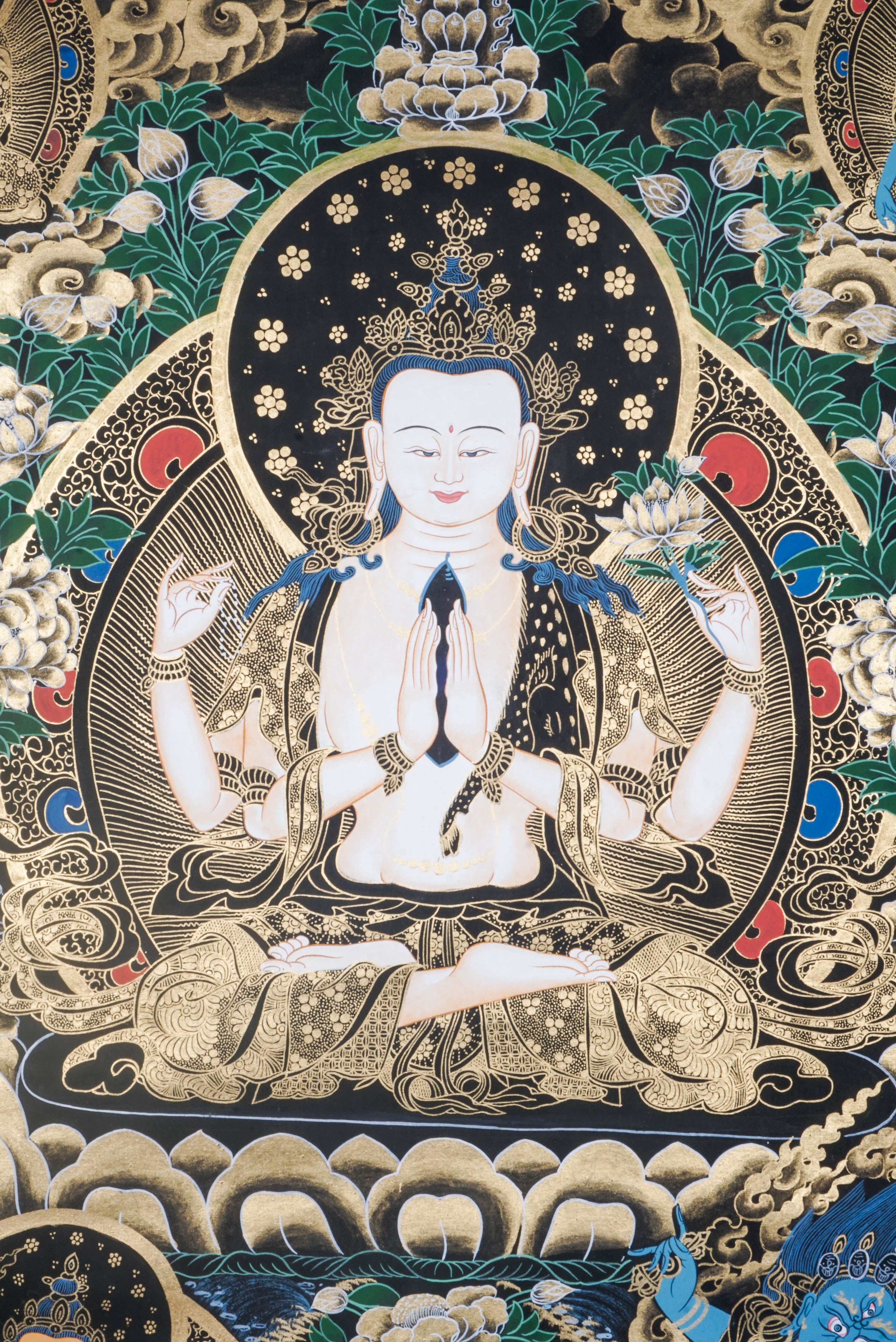This genuine Chenrezig Thangka embodies the essence of compassion, hand-painted with natural mineral pigments by skilled artisans. A sacred symbol of serenity and Tibetan heritage, it's perfect for meditation, home decor, or meaningful gifting.