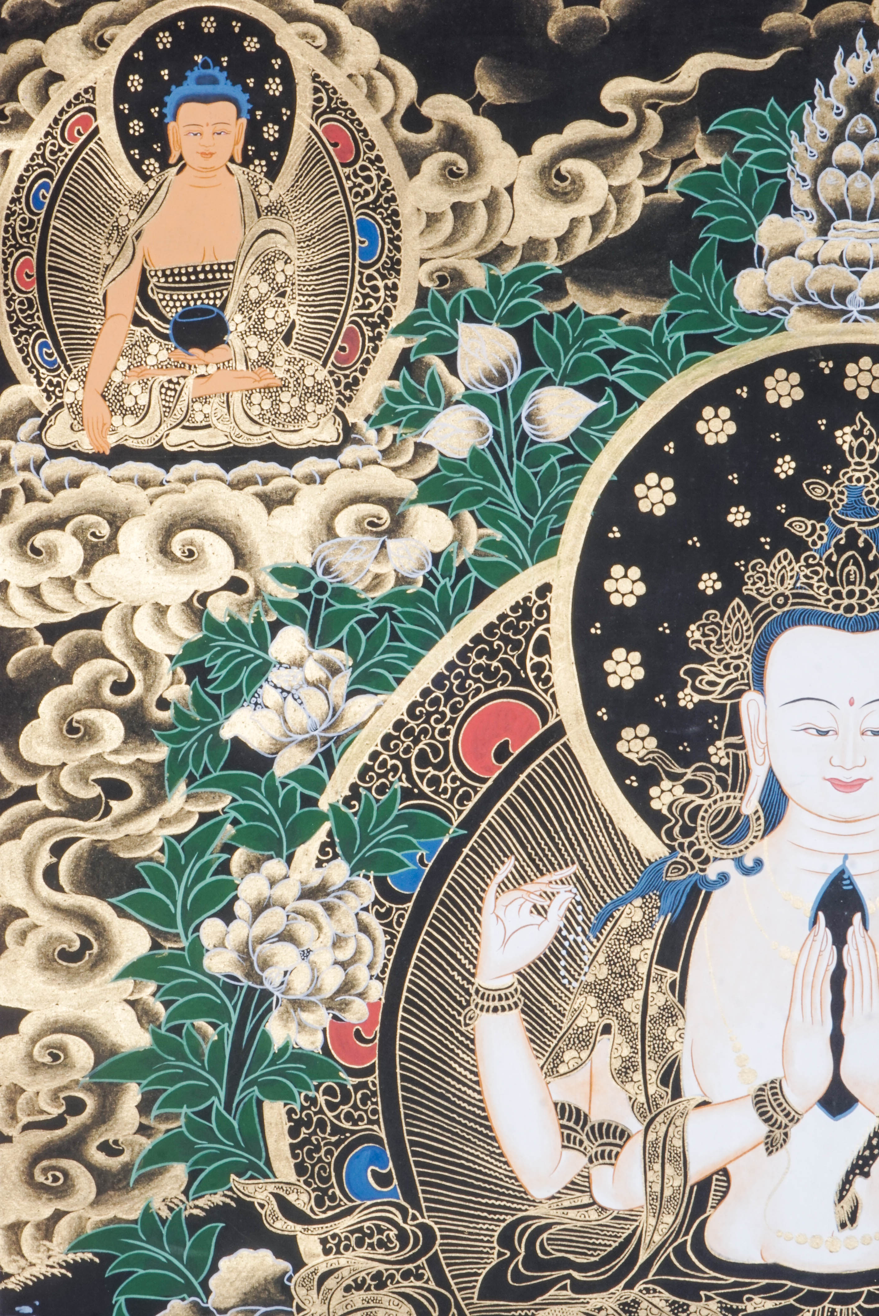 This genuine Chenrezig Thangka embodies the essence of compassion, hand-painted with natural mineral pigments by skilled artisans. A sacred symbol of serenity and Tibetan heritage, it's perfect for meditation, home decor, or meaningful gifting.