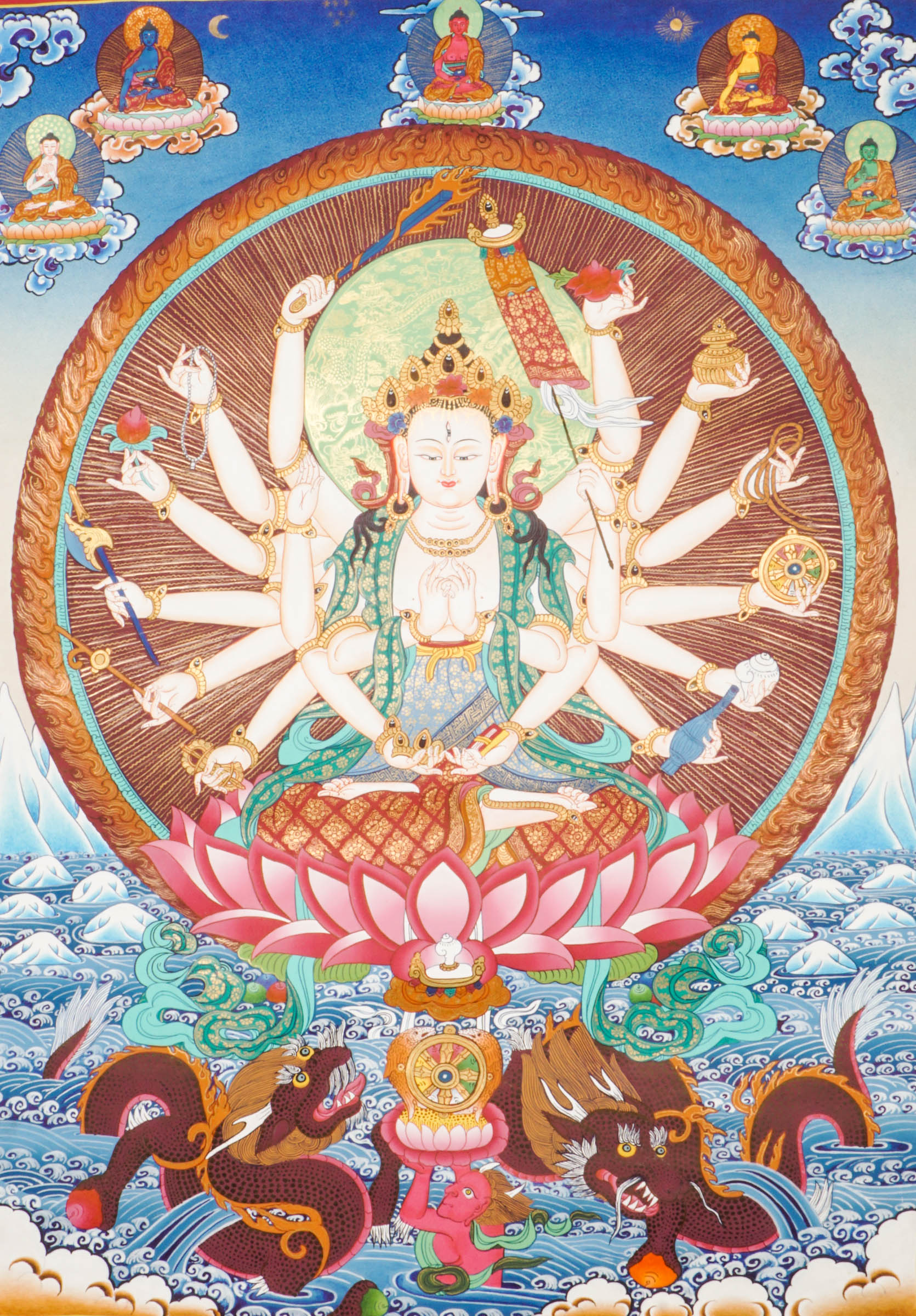 Chundi Bodhisattva Thangka -  a meticulously crafted Tibetan artwork created in Nepal.