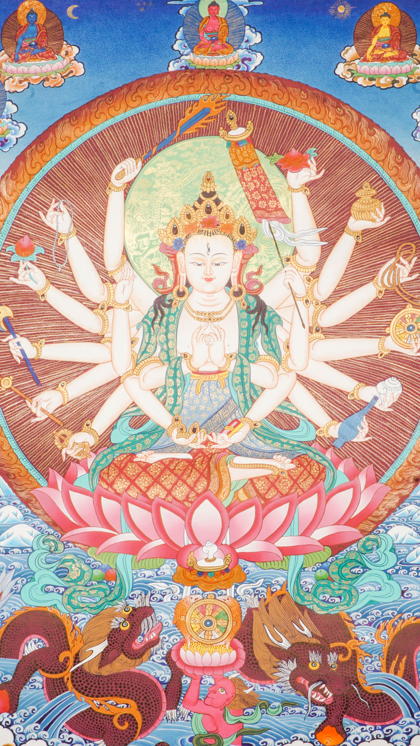 Chundi Bodhisattva Thangka -  a meticulously crafted Tibetan artwork created in Nepal.