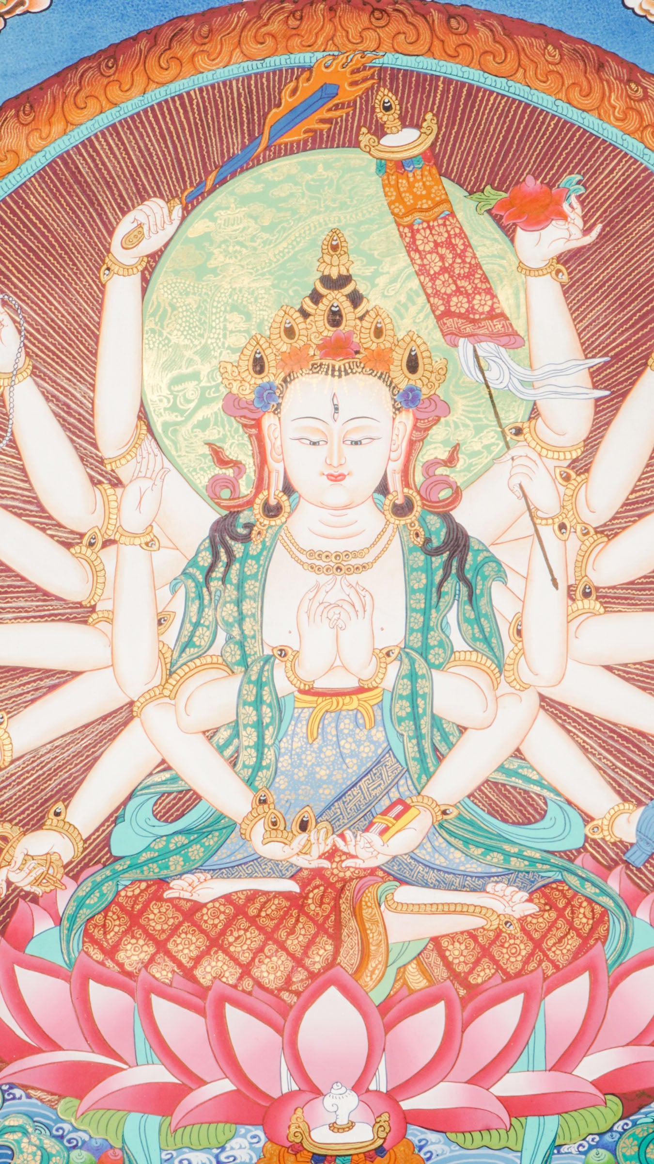 Chundi Bodhisattva Thangka -  a meticulously crafted Tibetan artwork created in Nepal.