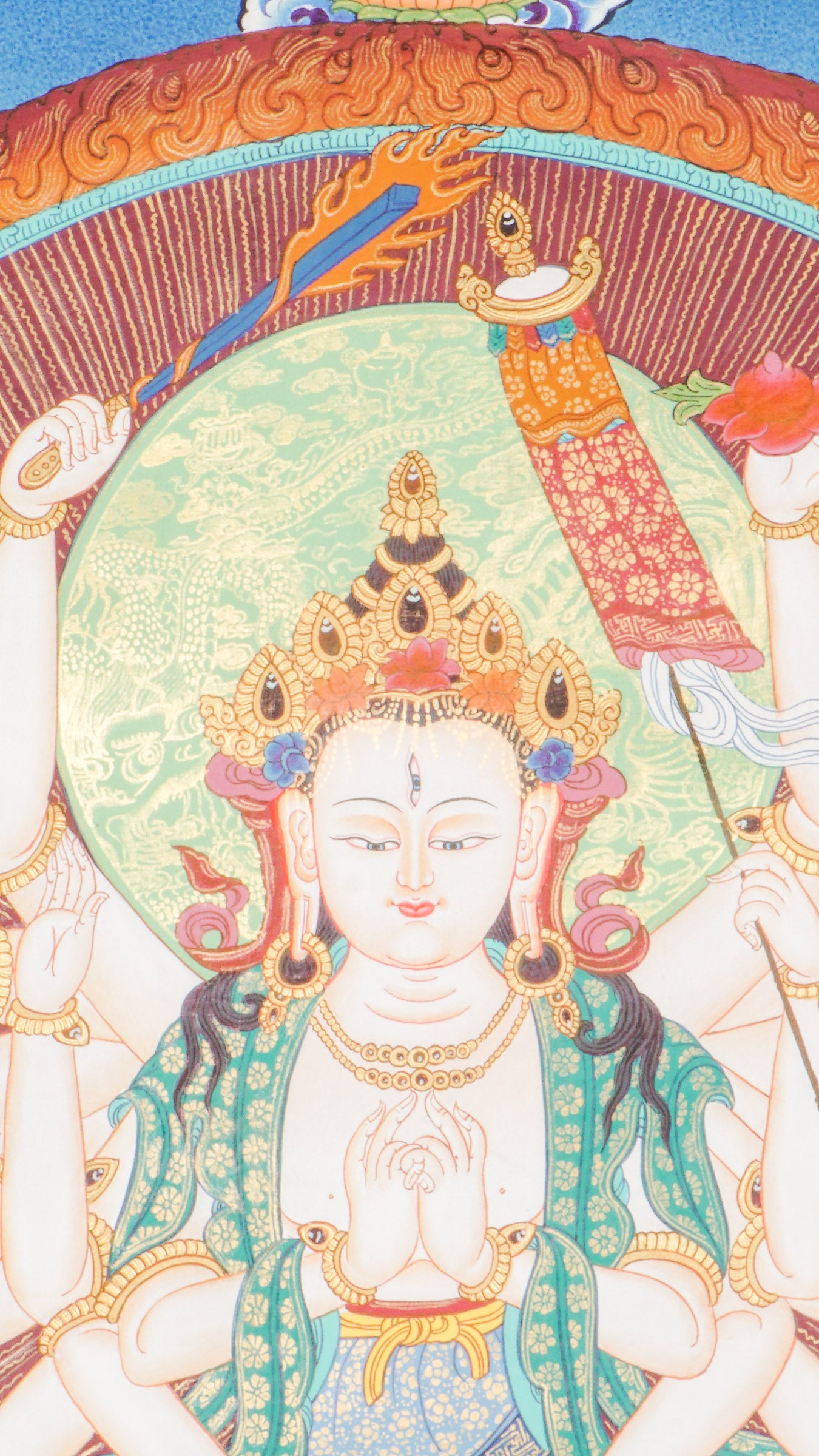 Chundi Bodhisattva Thangka -  a meticulously crafted Tibetan artwork created in Nepal.