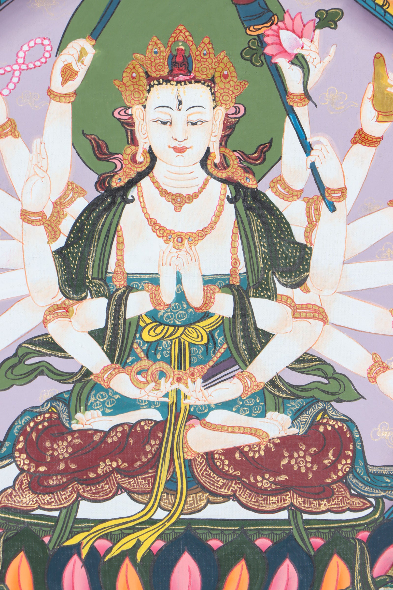 This genuine Tibetan Thangka painting of Chundi, also known as Cundi, beautifully captures the bodhisattva’s compassionate and protective energy in traditional Buddhist art. Hand-painted using natural mineral pigments, this Buddhist Thangka radiates spiritual wisdom and is perfect for deepening your meditation or sacred space.