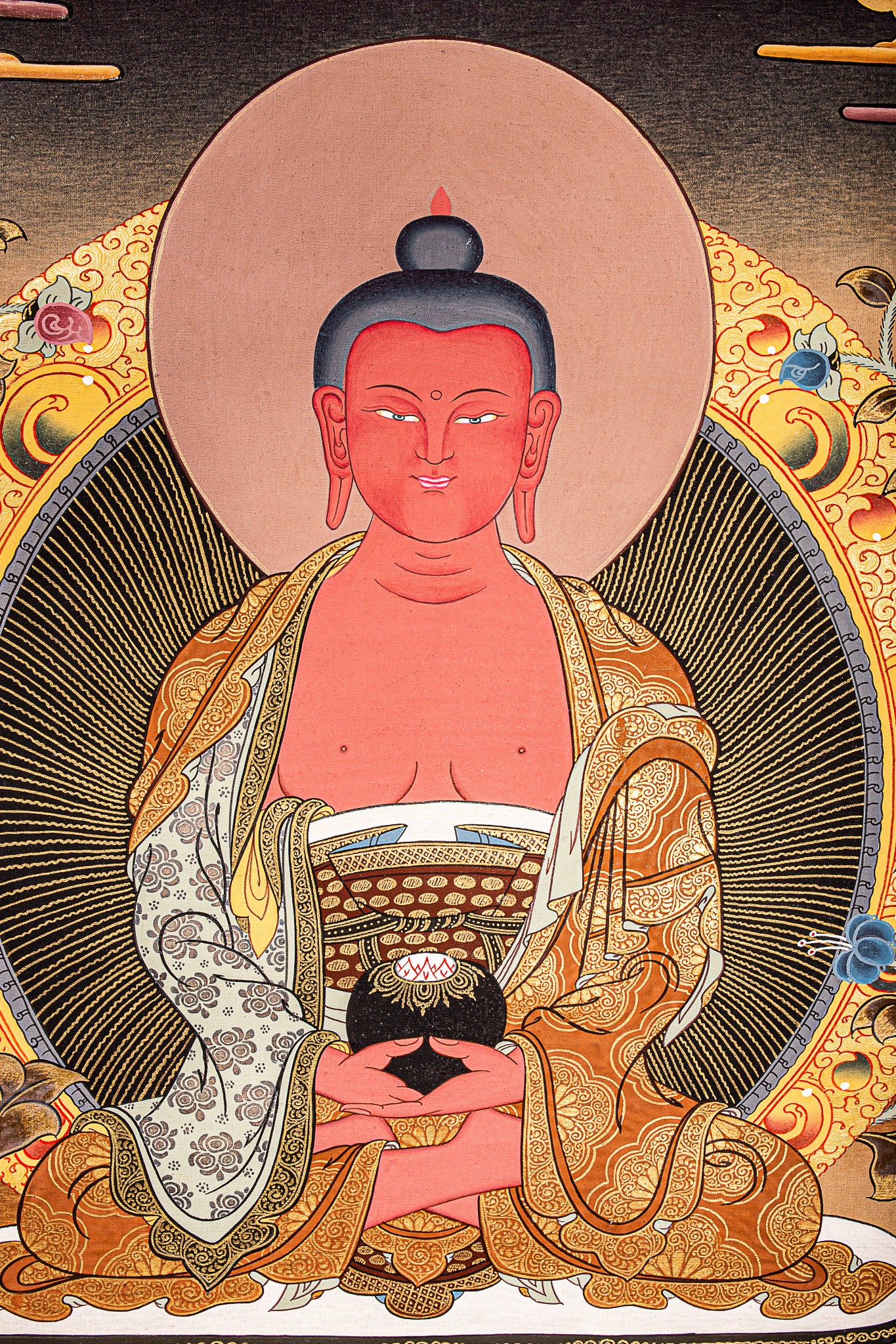 Handmade Thangka Painting of Amitabha Buddha for religious and spiritual practices.