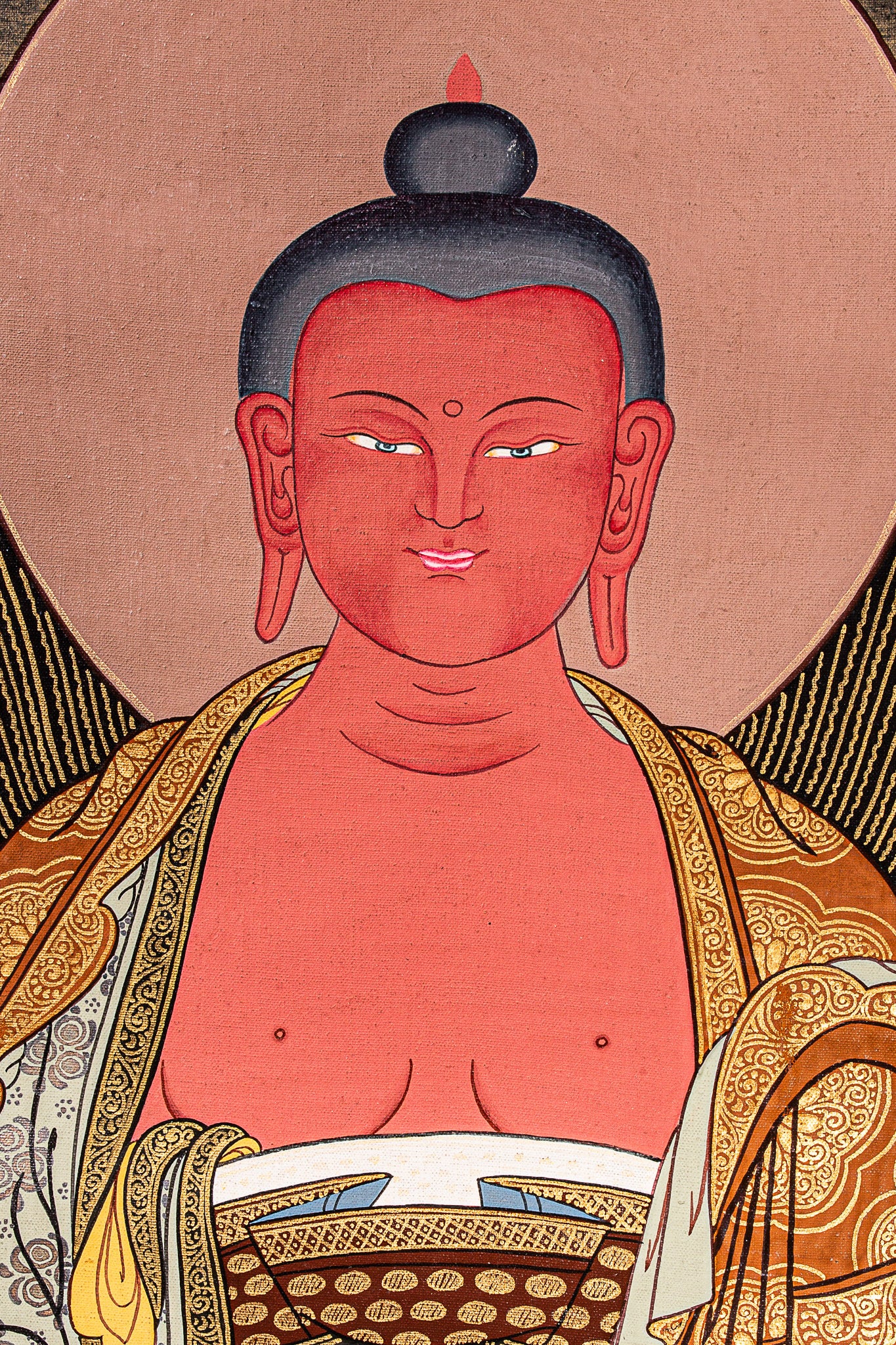 Handmade Thangka Painting of Amitabha Buddha for religious and spiritual practices.