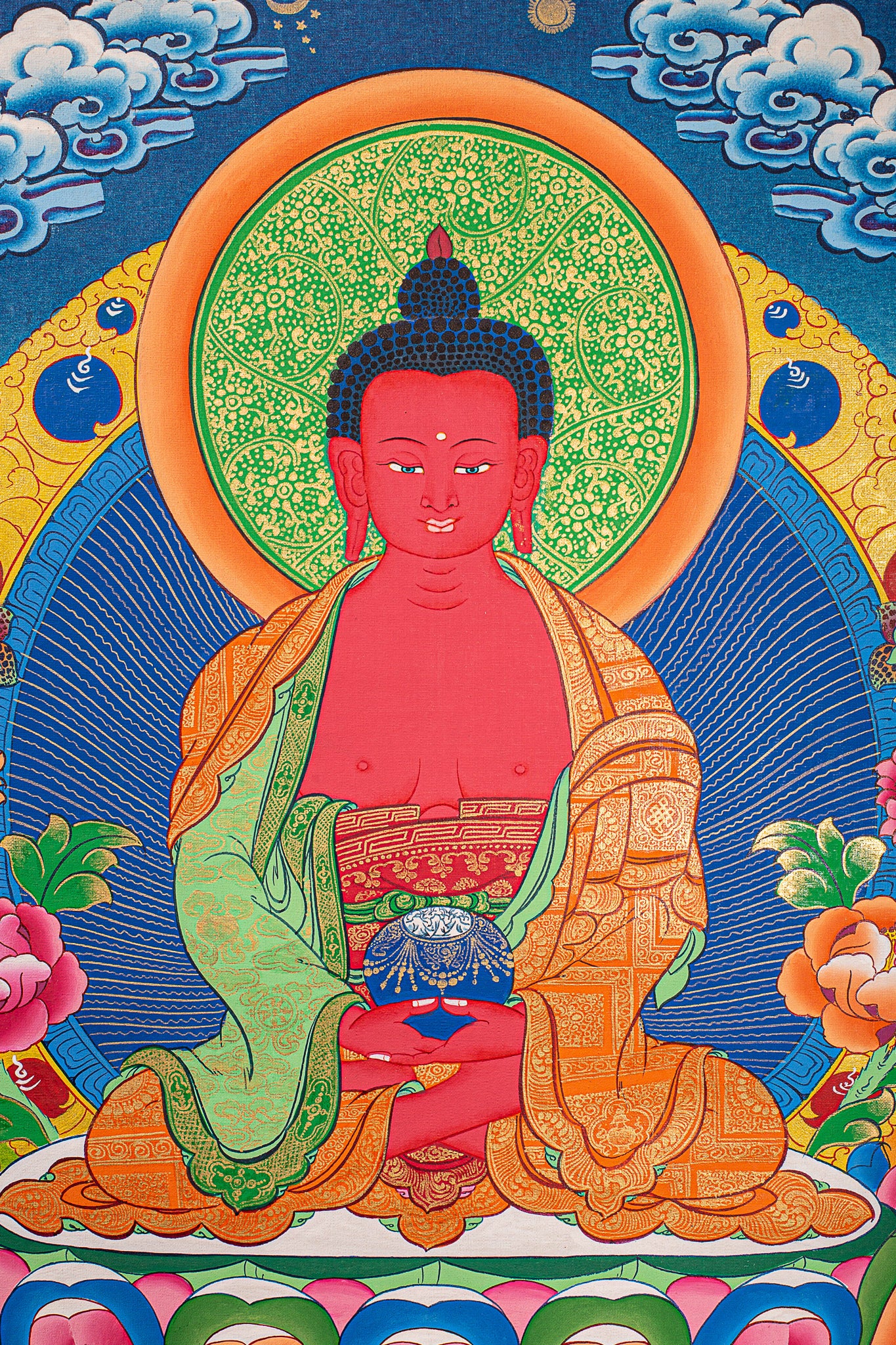 Amitabha Buddha Thangka Painting - A meditational Altar.