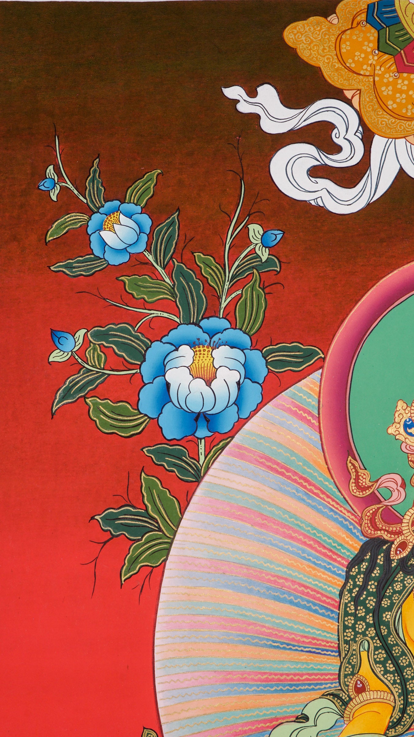 Ksitigarbha Bodhisattva Thangka – Red Background, Hand-Painted Tibetan Art