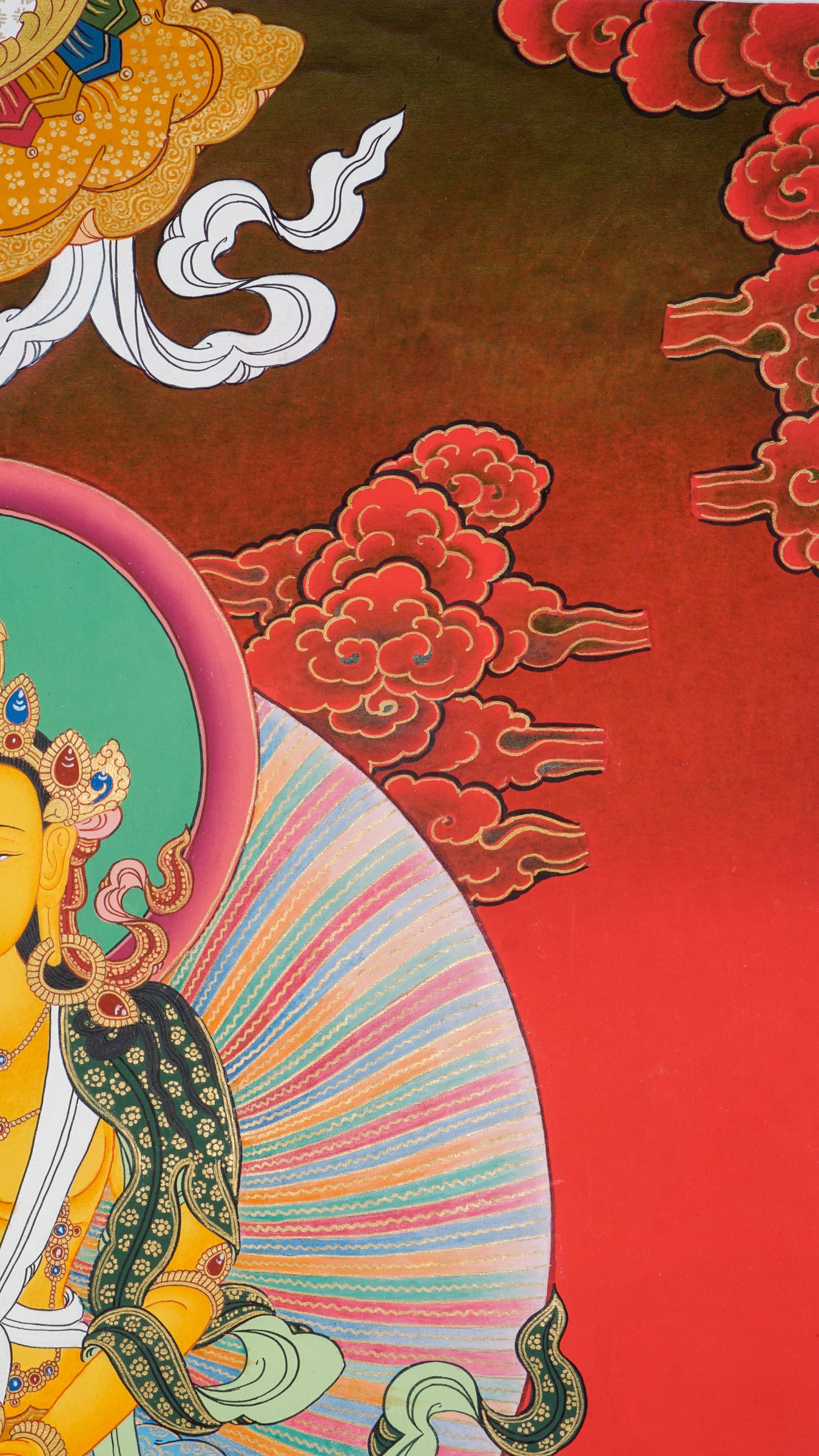 Ksitigarbha Bodhisattva Thangka – Red Background, Hand-Painted Tibetan Art